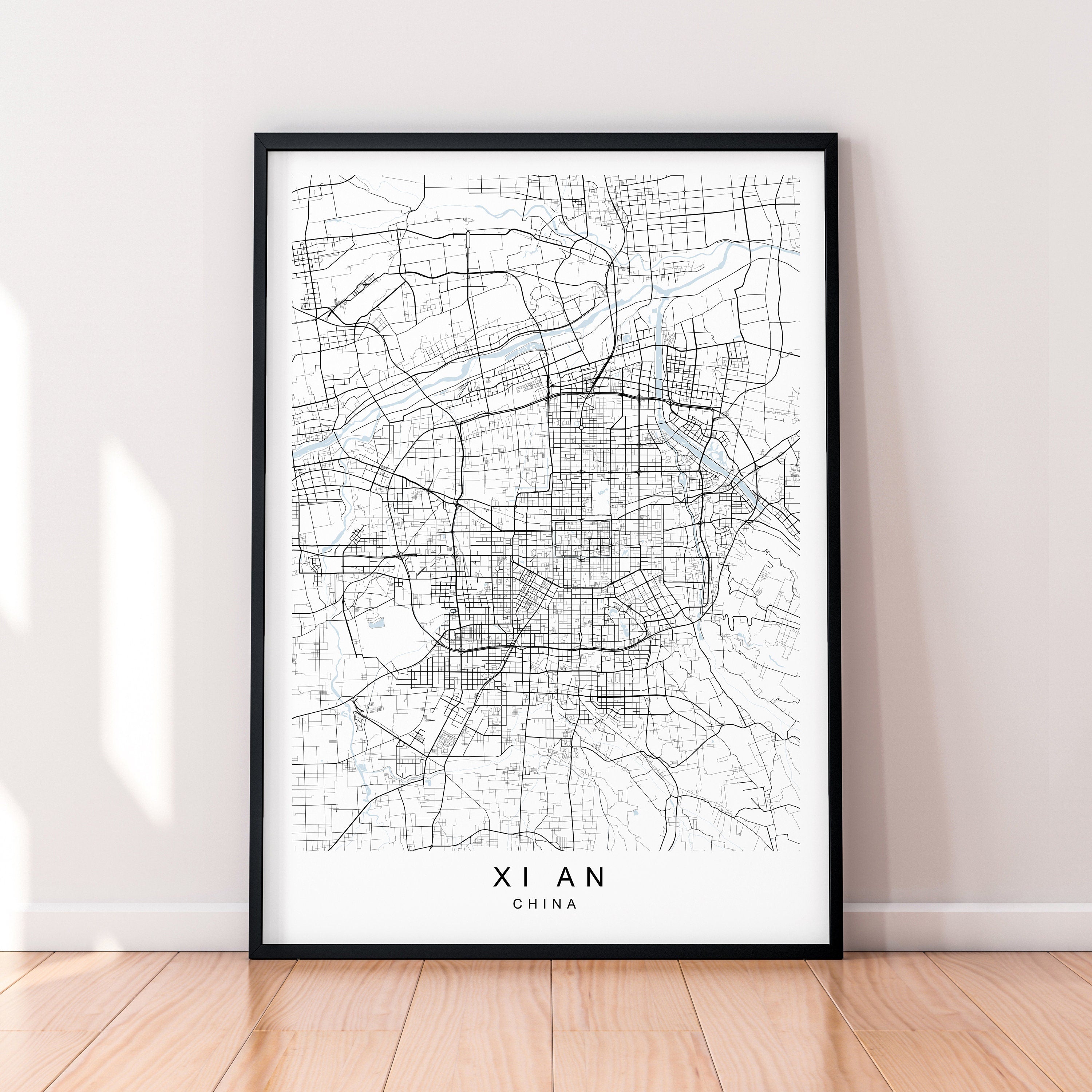 Xi An China City Map Print Poster Minimalist Home Decor Xi An City Map Poster Wall Art Decor