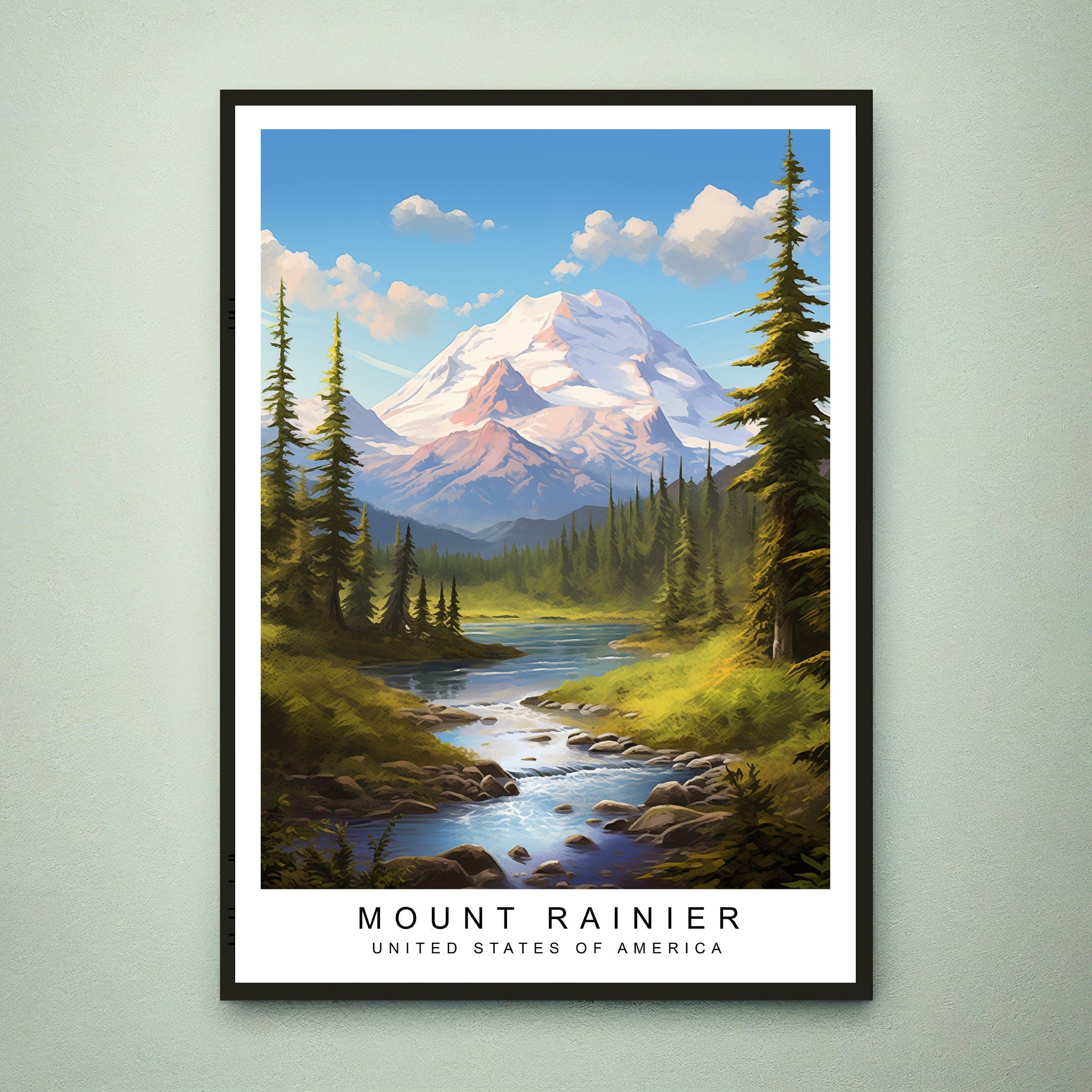 Mount Rainier Illustration Print Mountain Rainier Travel Poster Gift Unframed Print