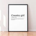 Country Girl Print Definition Poster Wall Art Minimalist Gift Present