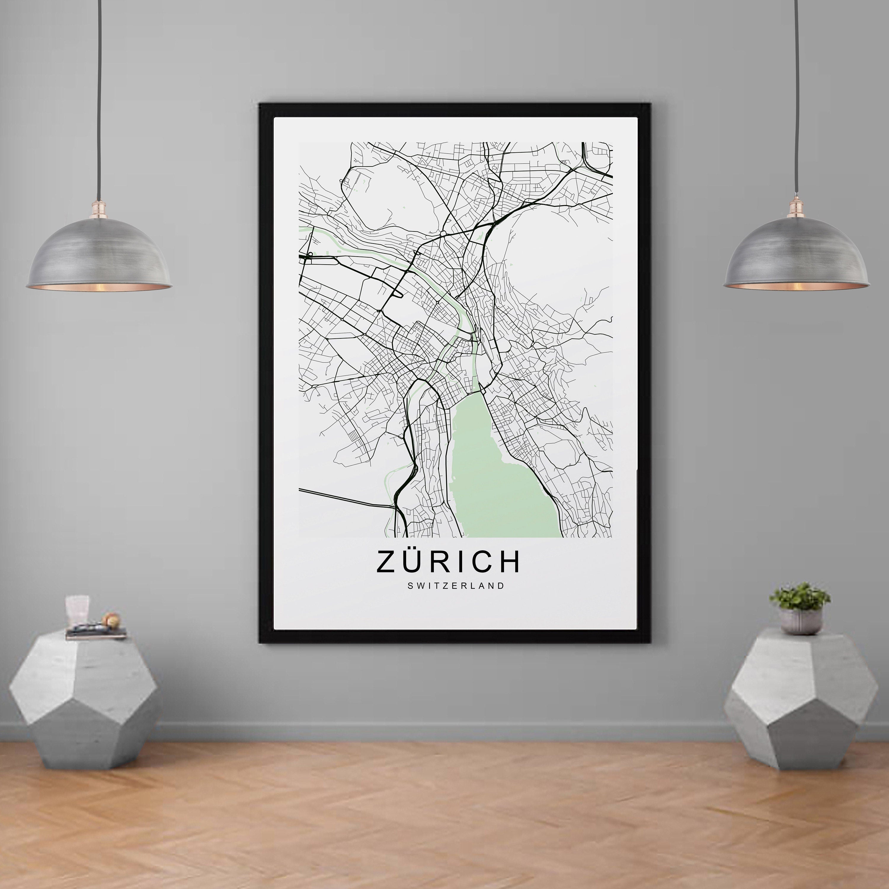 Zurich Switzerland Town City Map Print Minimalist Home Map Poster Wall Décor