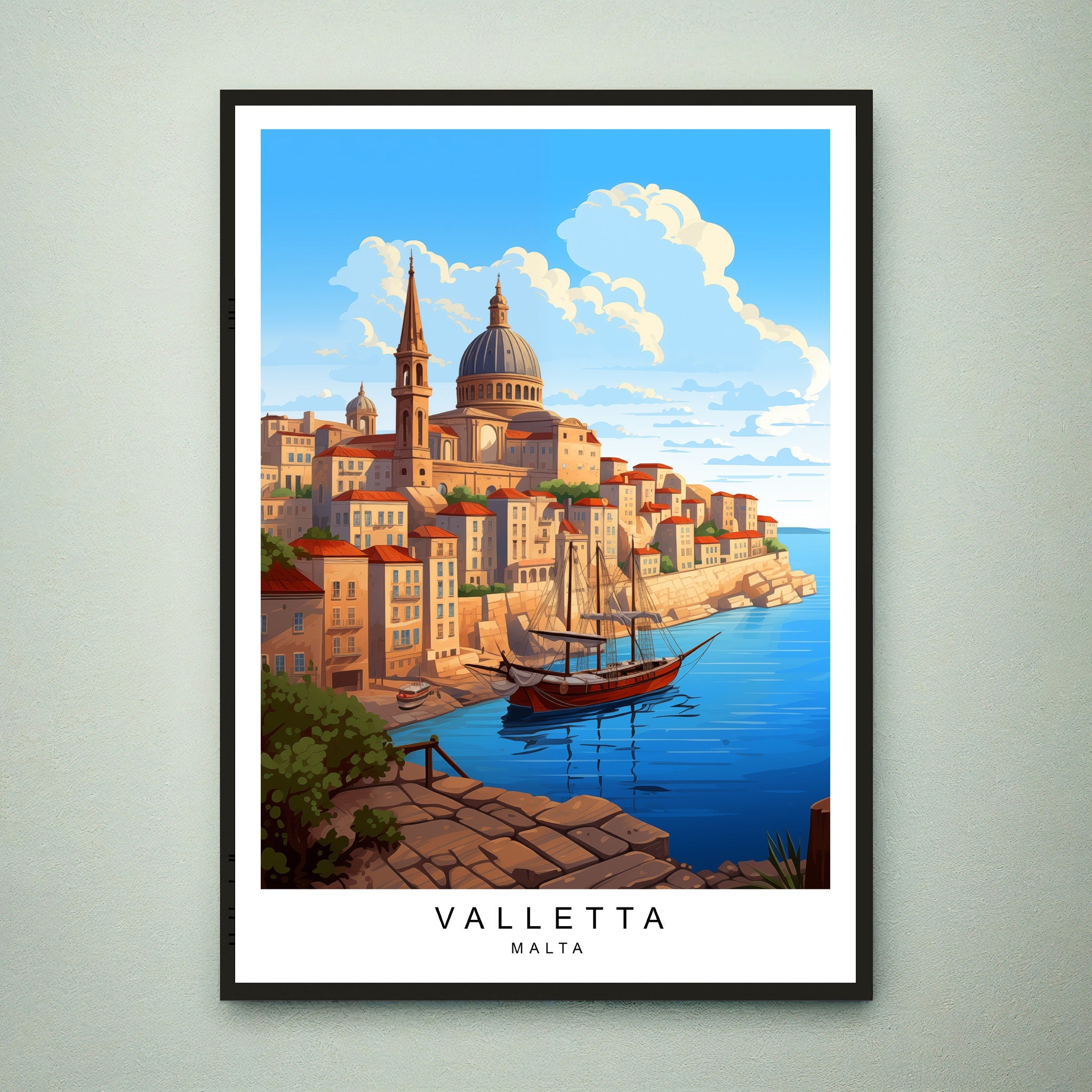 Valletta Illustration Print Valletta Malta Poster Gift Unframed Print