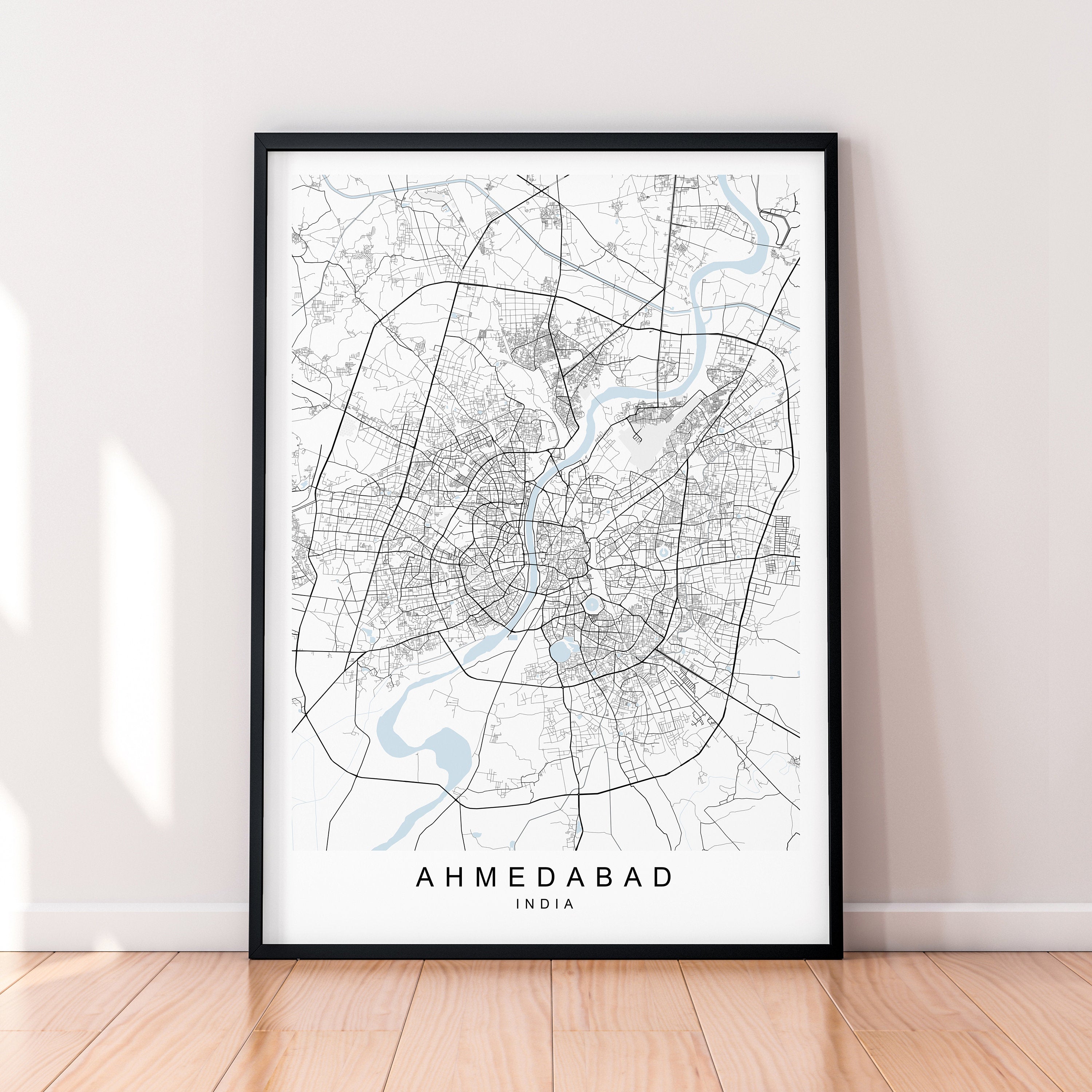 Ahmedabad City Map Print Minimalist Home Ahmedabad India Map Poster Wall Decor