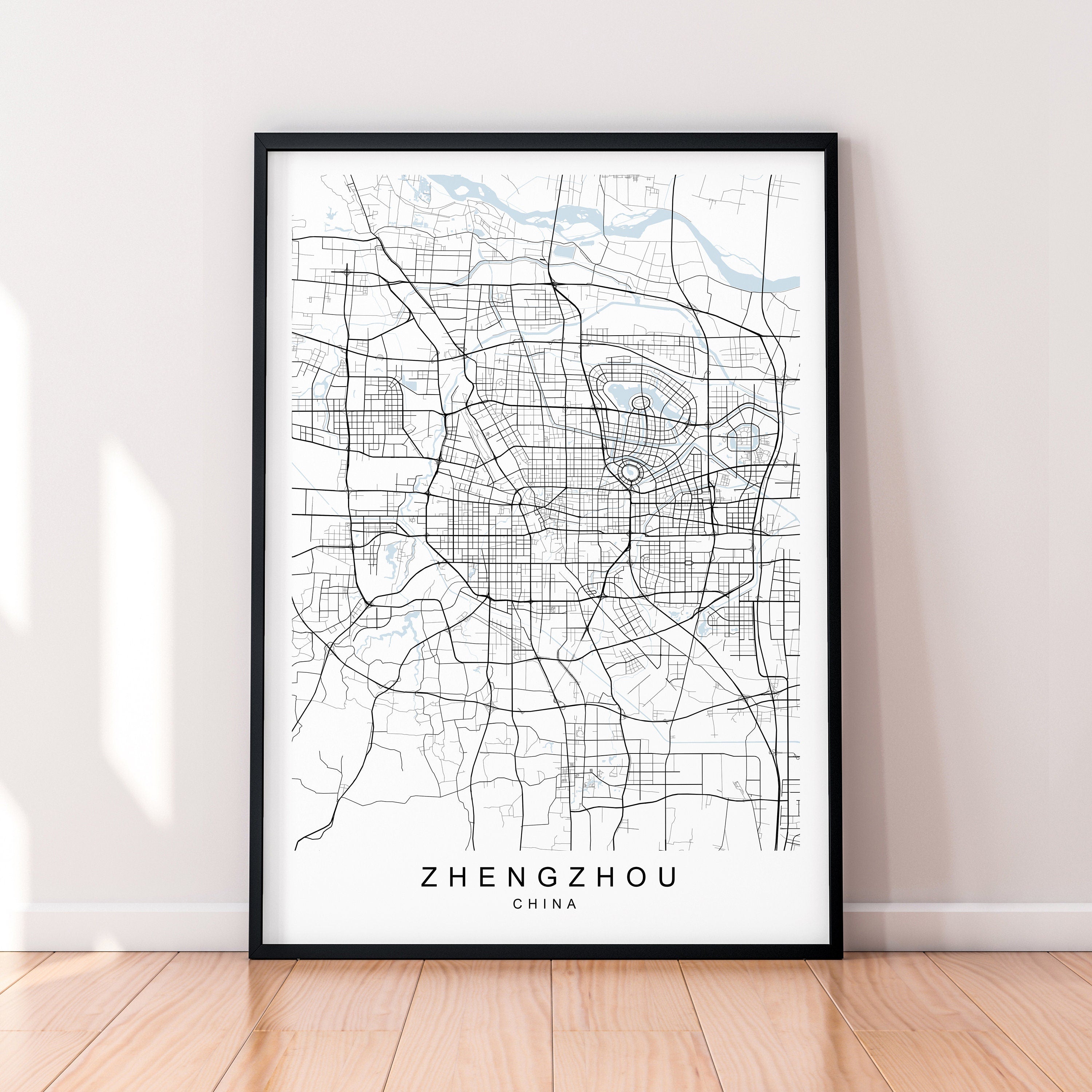 Zhengzhou China City Map Print Poster Minimalist Home Decor Zhengzhou City Map Poster Wall Art Decor