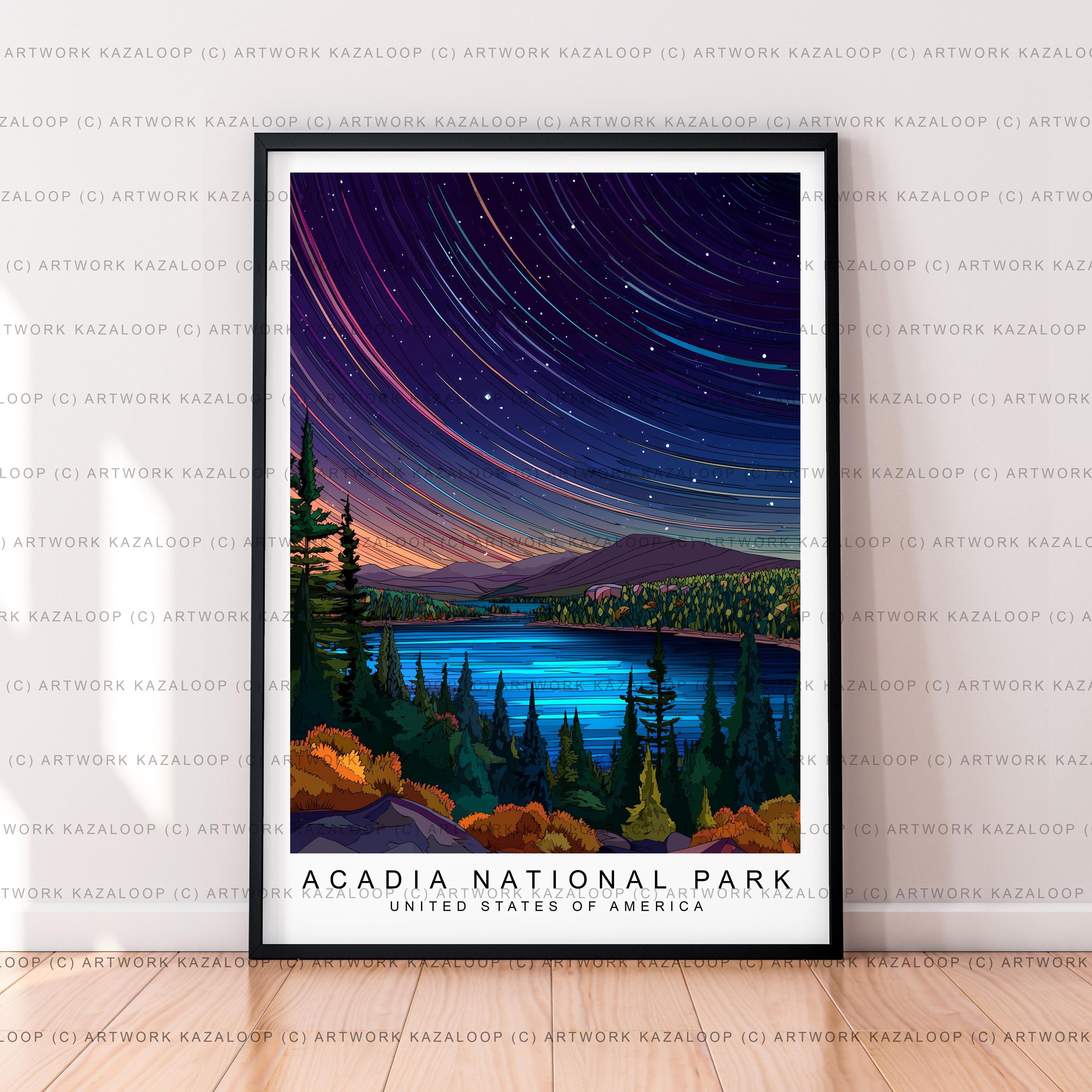 Acadia National Park Night Stars Wall Art Unframed Nature Illustration Scenic Travel Print Acadia National Park