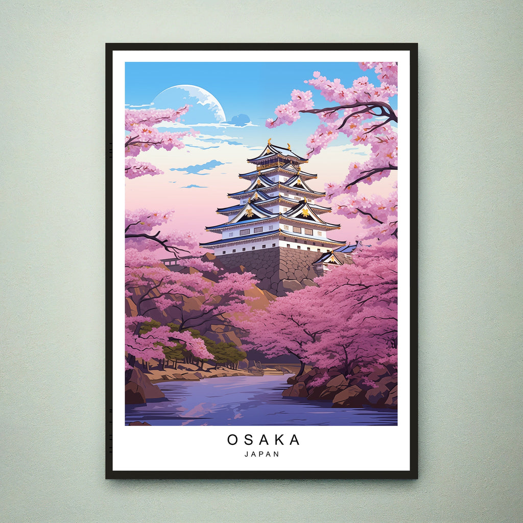 Osaka Cherry Bloom Illustration Print Osaka Japan Travel Poster Gift Unframed Print