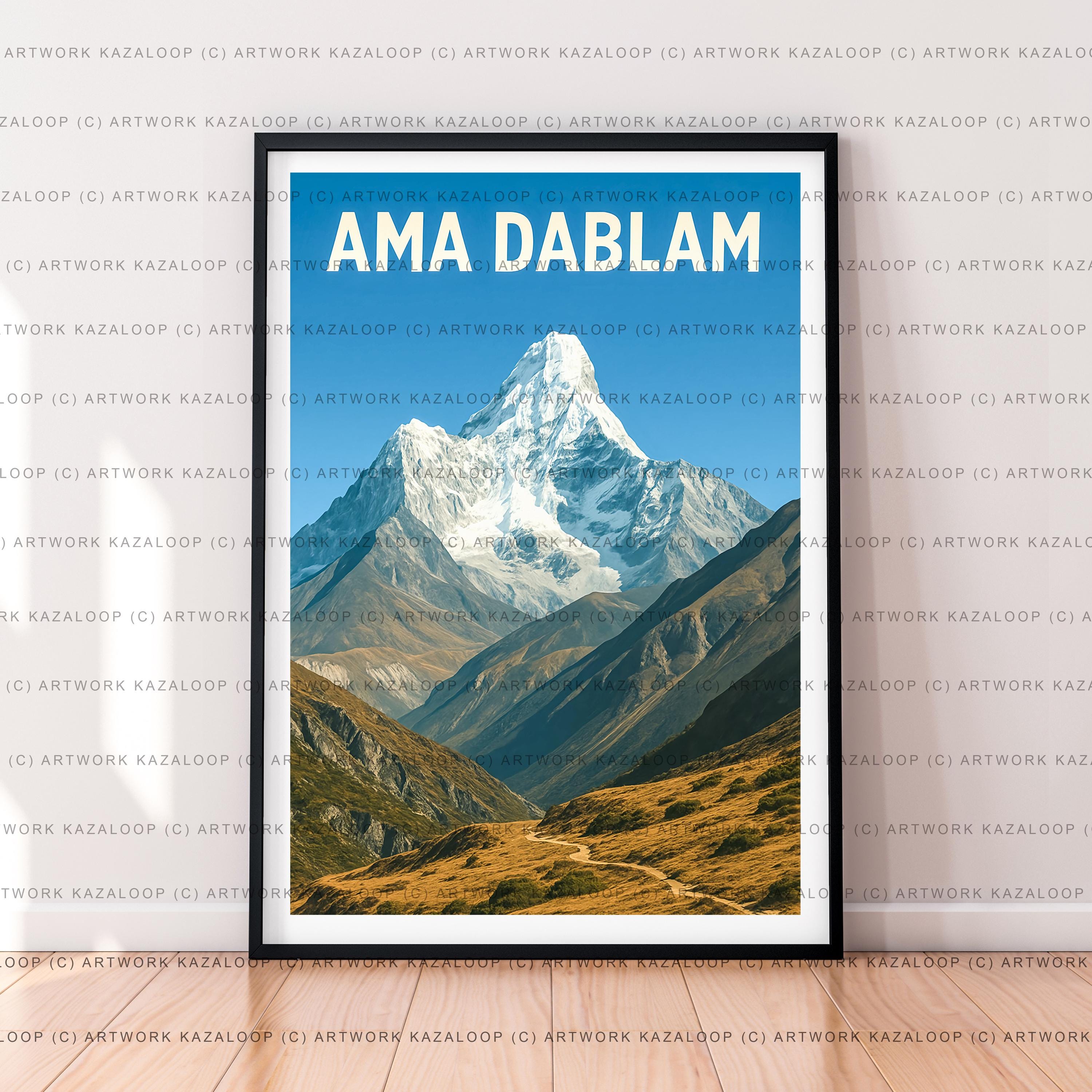 Ama Dablam Nepal Unframed Illustration Art Print With Himalayan Mountain Ama Dablam Poster