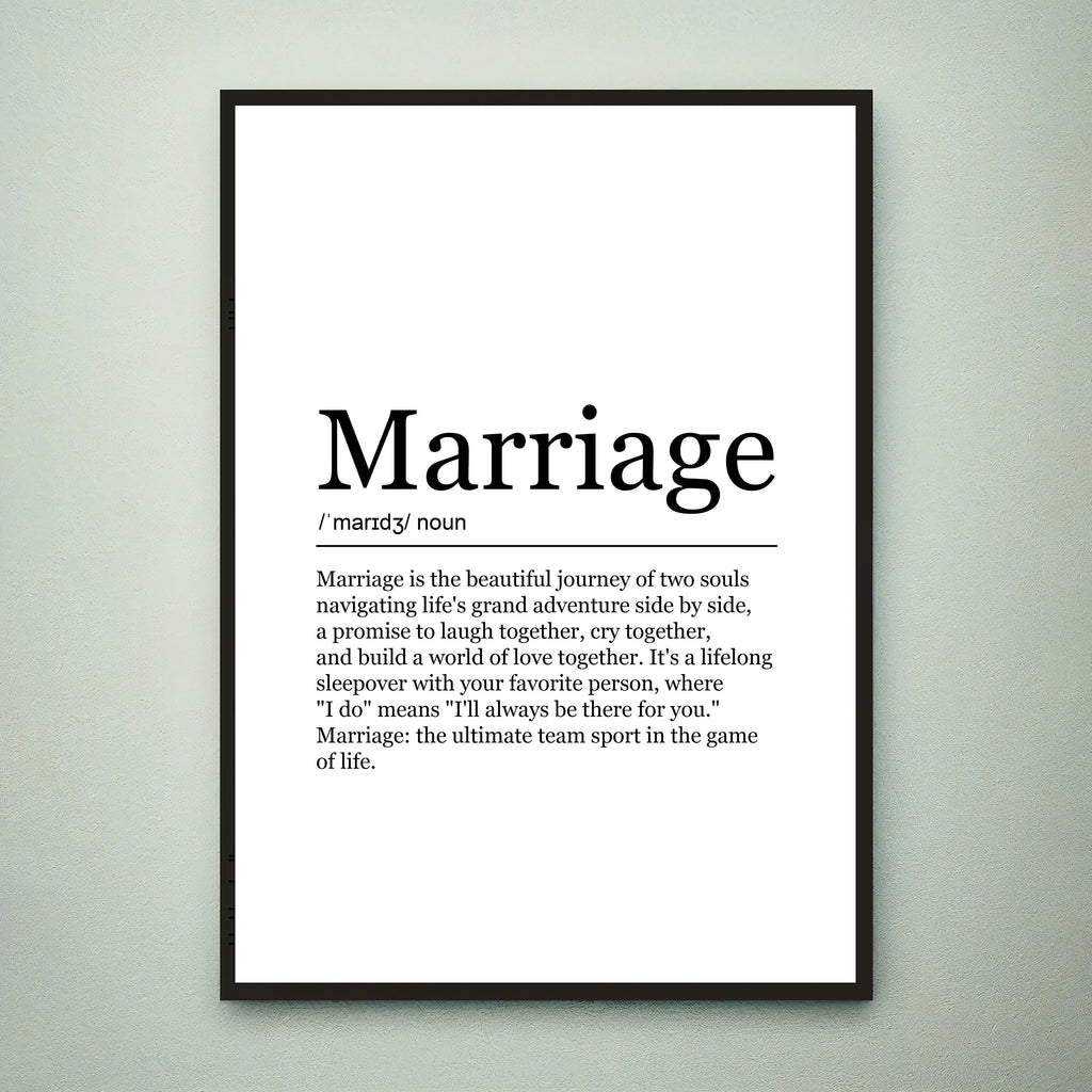 Marriage Funny Print Definition Poster Wall Art Marriage Meaning Minimalist Gift Print