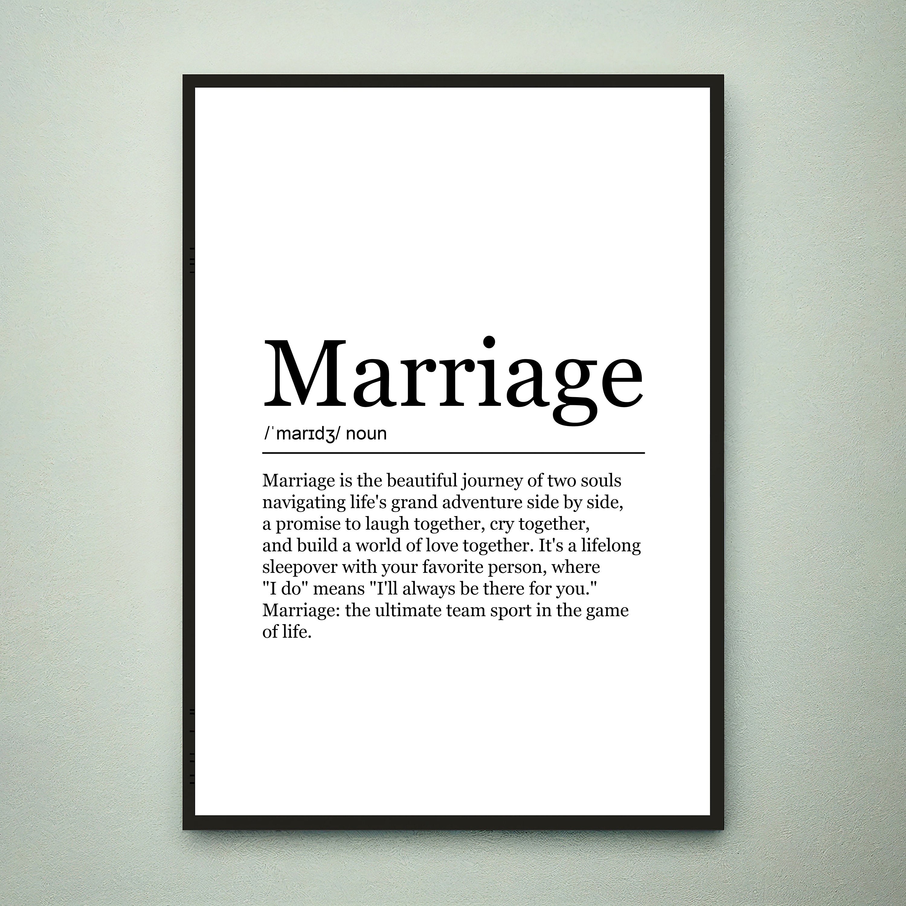 Marriage Funny Print Definition Poster Wall Art Marriage Meaning Minimalist Gift Print