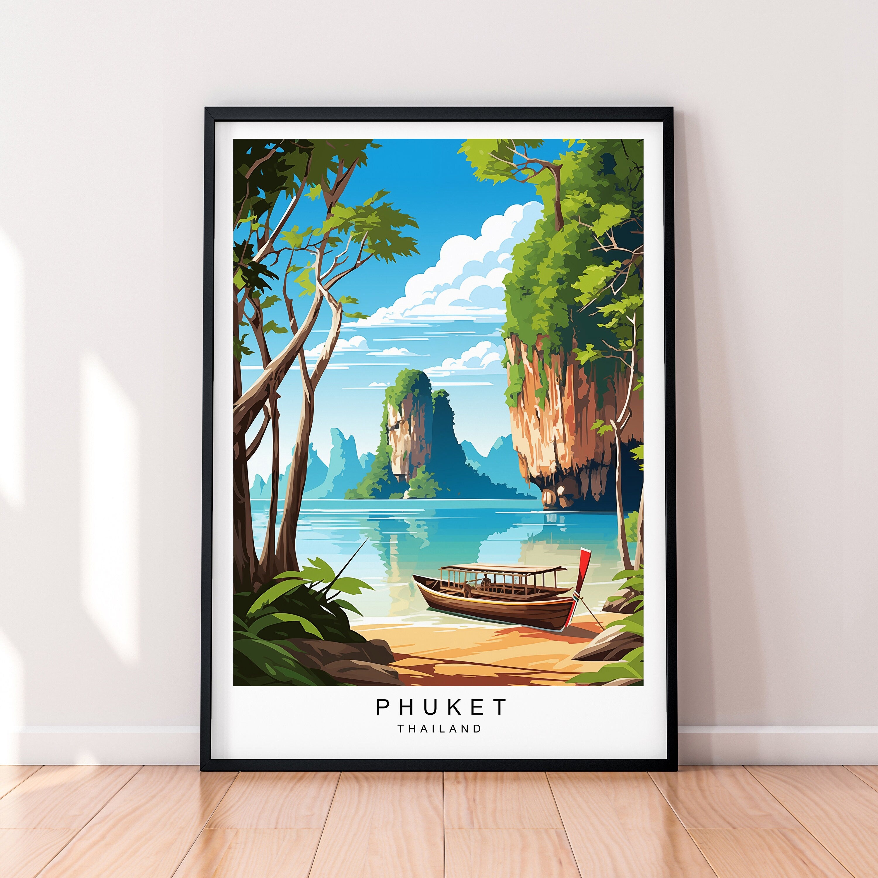 Phang Nga Bay Illustration Print Phuket Travel Poster Gift Unframed Print