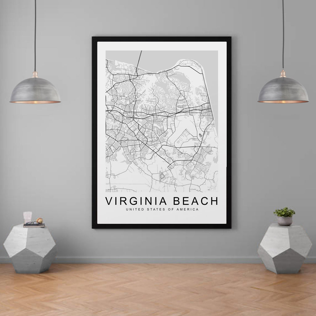 Virginia Beach Map USA City Town Map Print Minimalist Home Map Poster Wall Decor