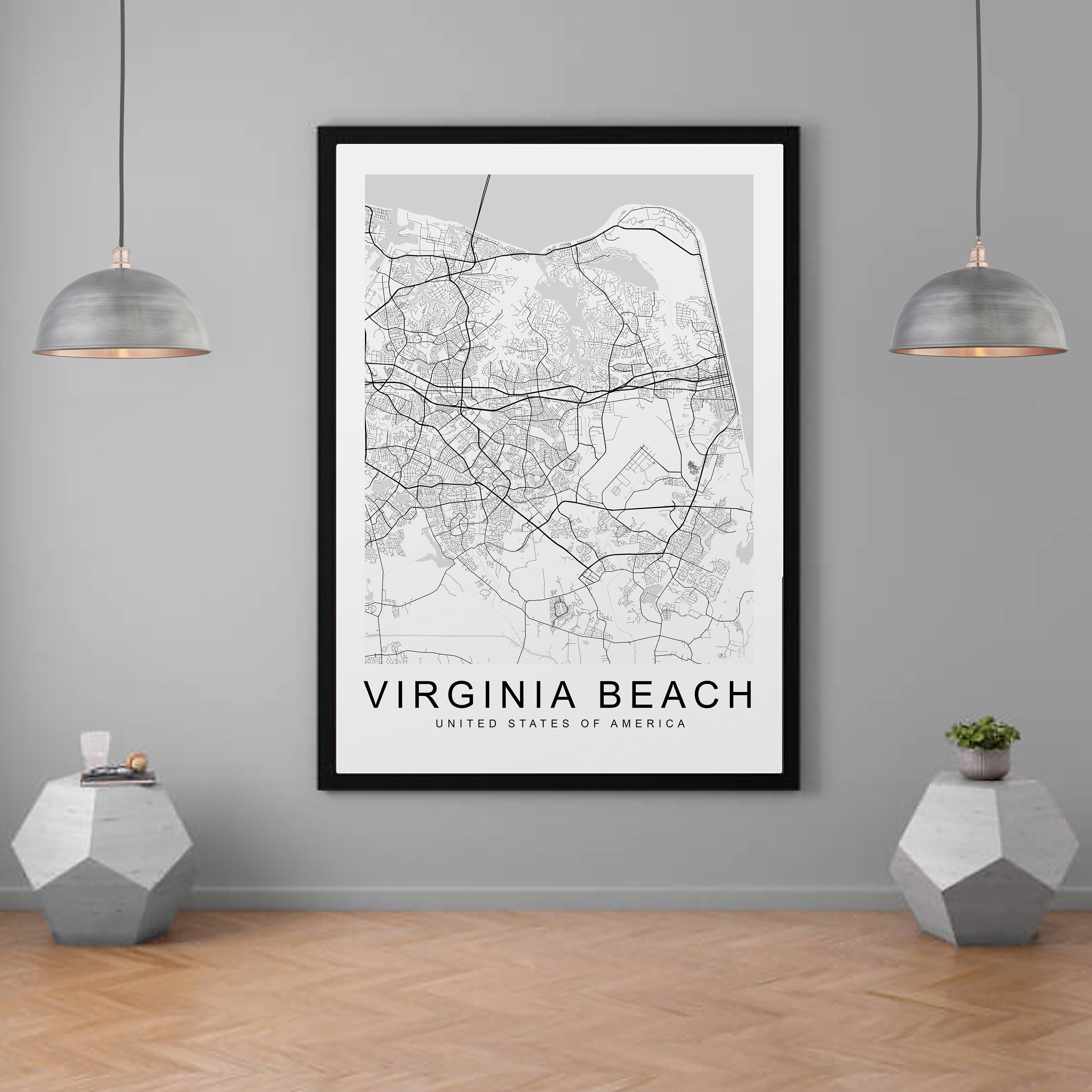 Virginia Beach Map USA City Town Map Print Minimalist Home Map Poster Wall Decor