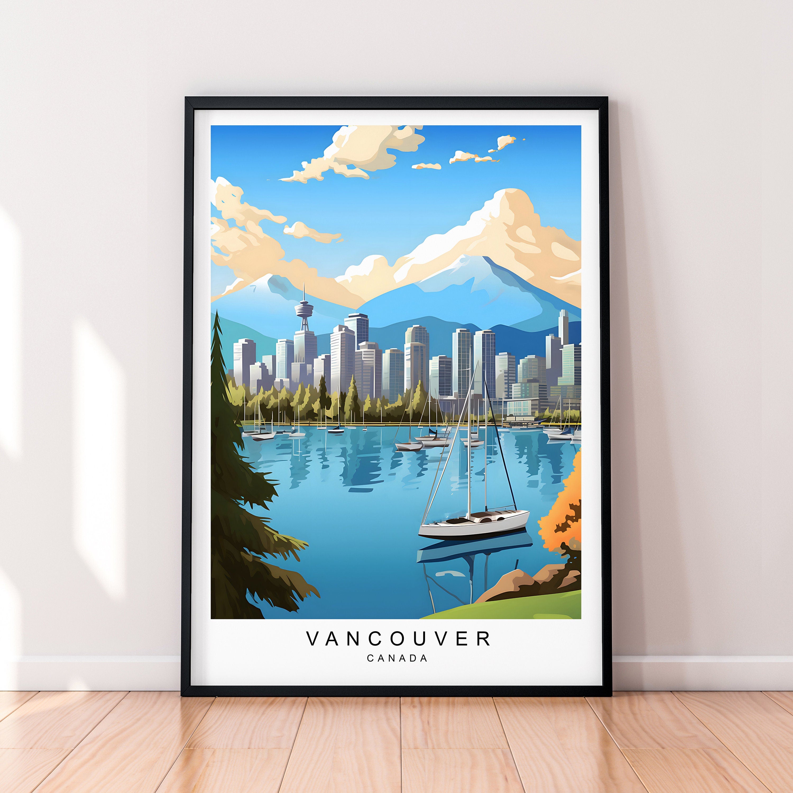 Vancouver City Illustration Print Vancouver Canada Travel Poster Gift Unframed Print