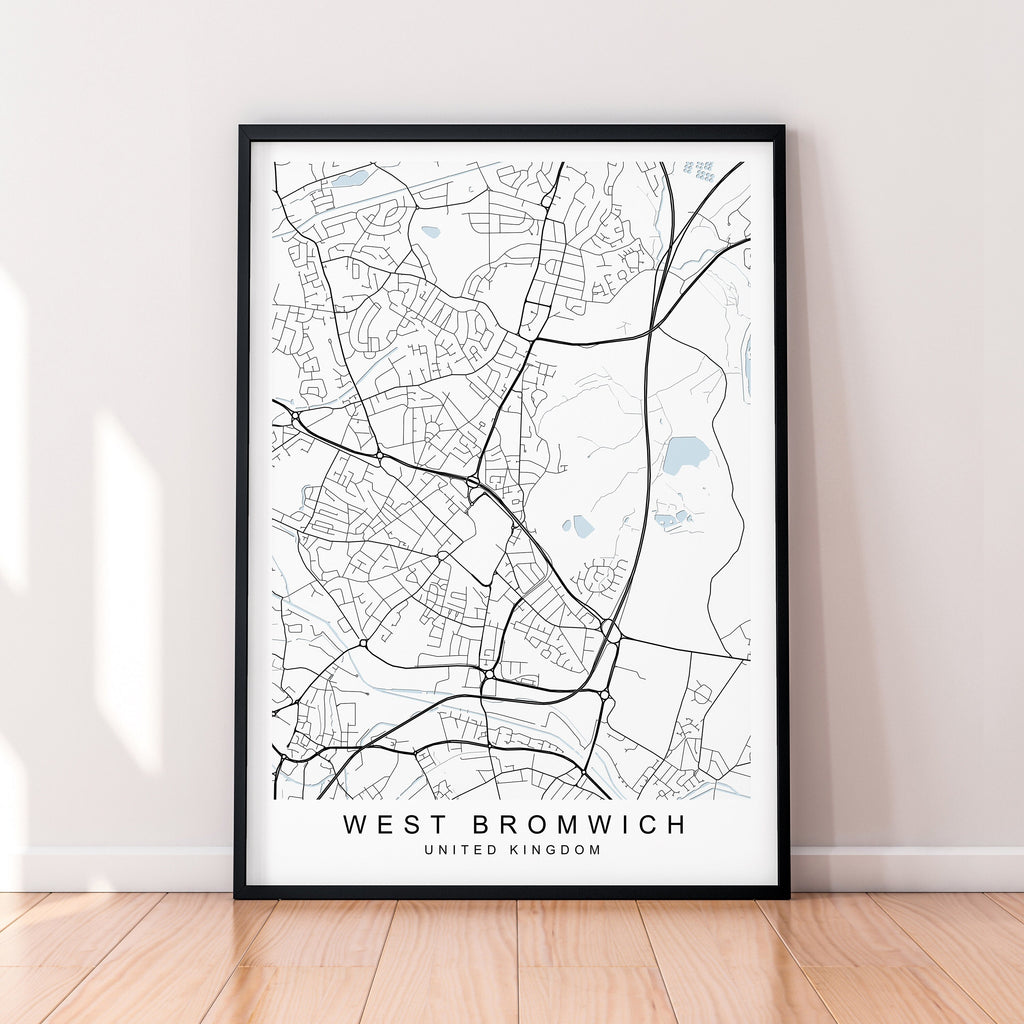 West Bromwich Map England Print Poster Minimalist Home Decor West Bromwich UK Town Map Poster Wall Art Decor