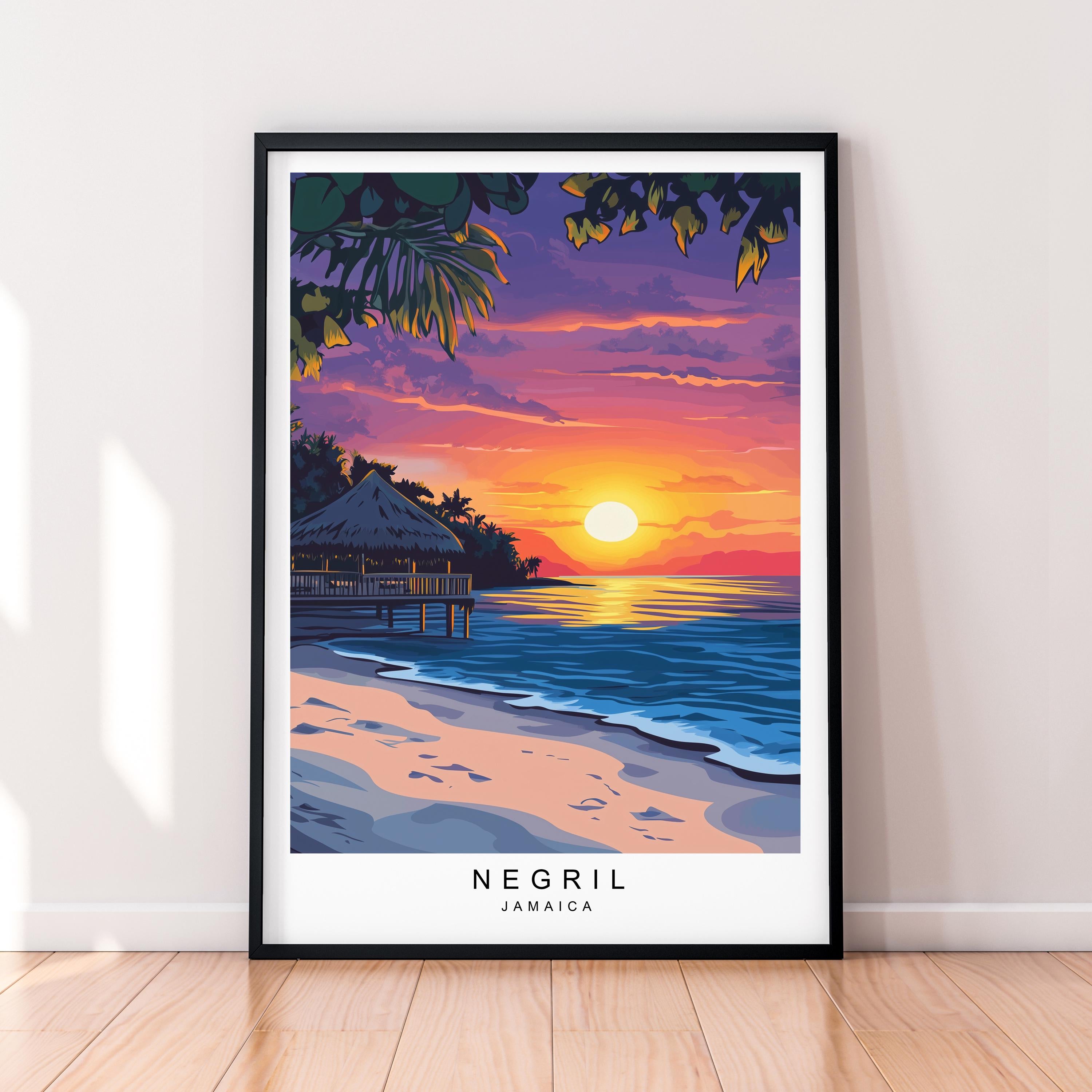 Negril Sunset Art Travel Print Negril Jamaica Poster Wall Art Gift Unframed Print