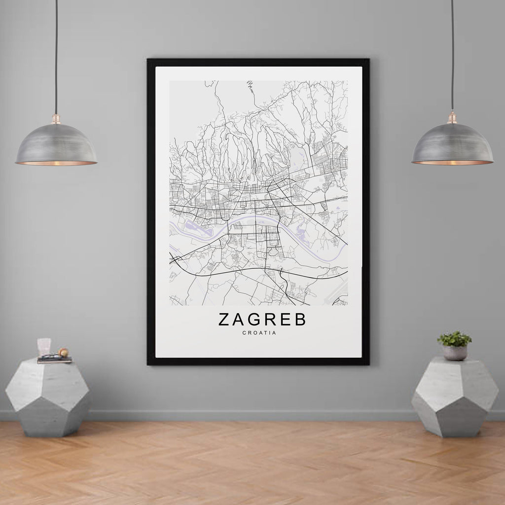 Zagreb City Map Print Minimalist Home Map Zagreb Croatia Poster Wall Decor