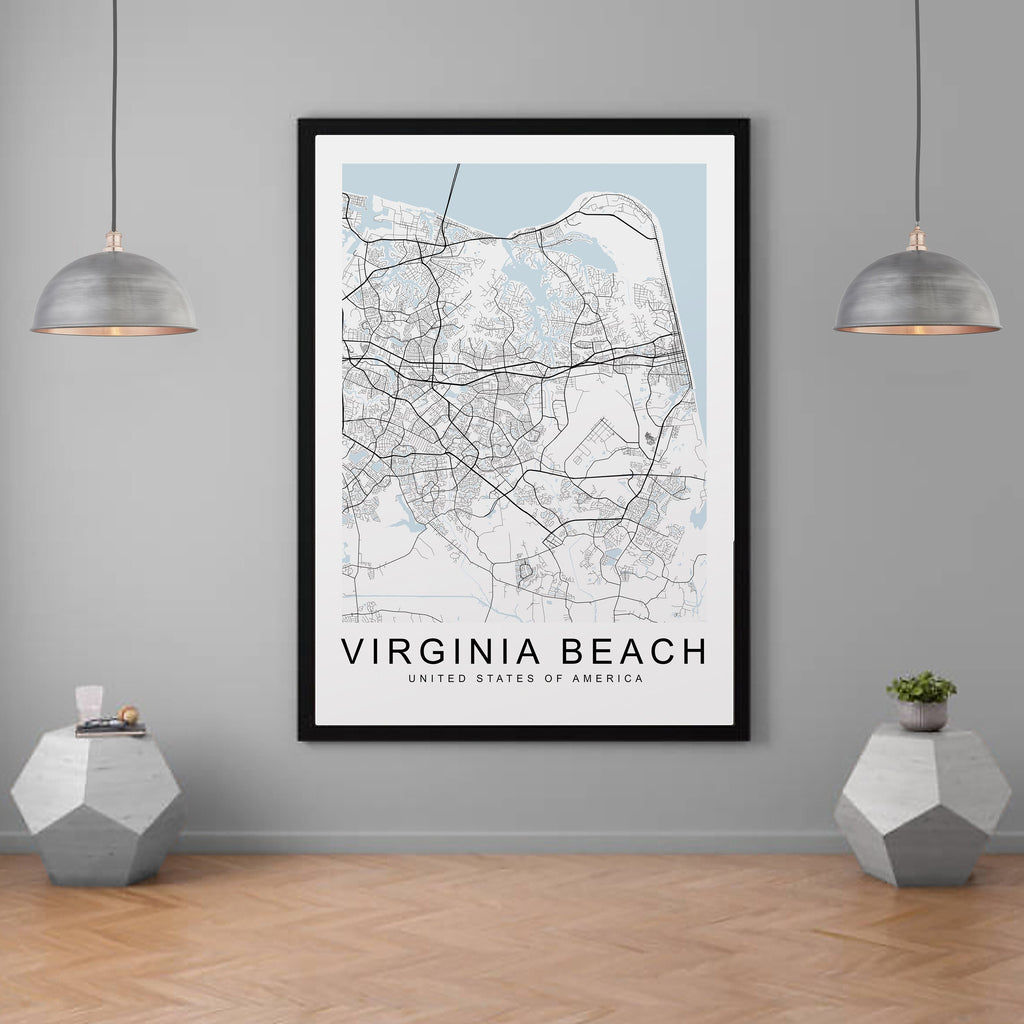 Virginia Beach Map USA City Town Map Print Minimalist Home Map Poster Wall Decor