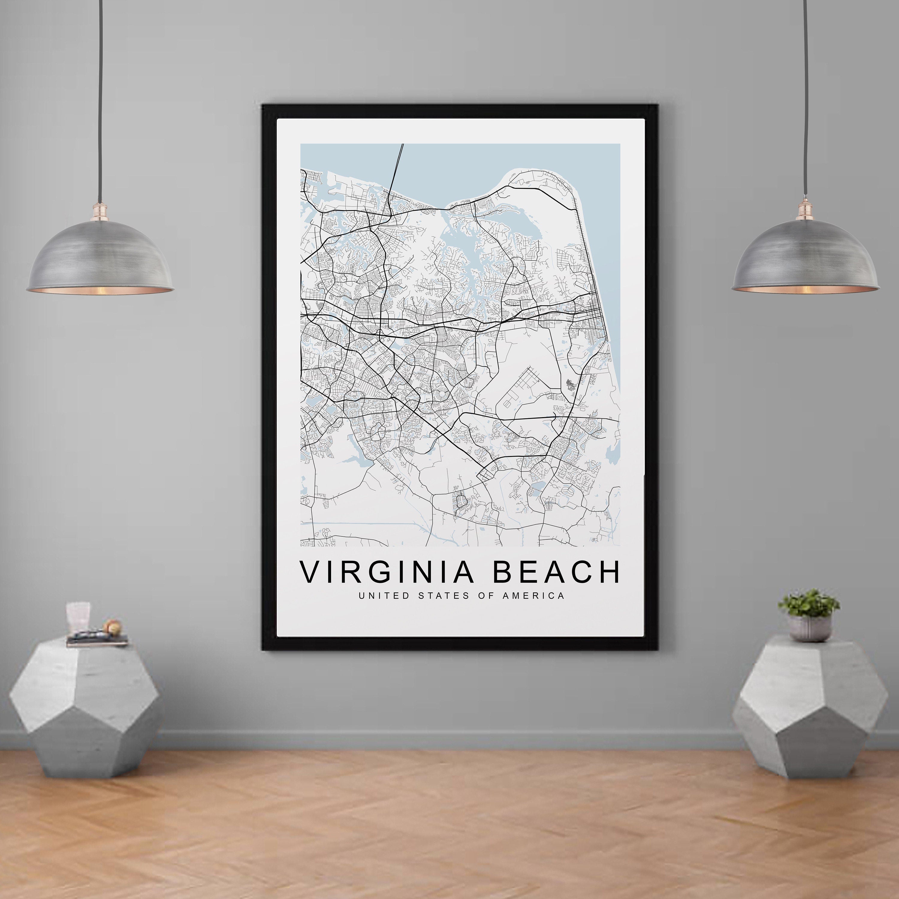 Virginia Beach Map USA City Town Map Print Minimalist Home Map Poster Wall Decor