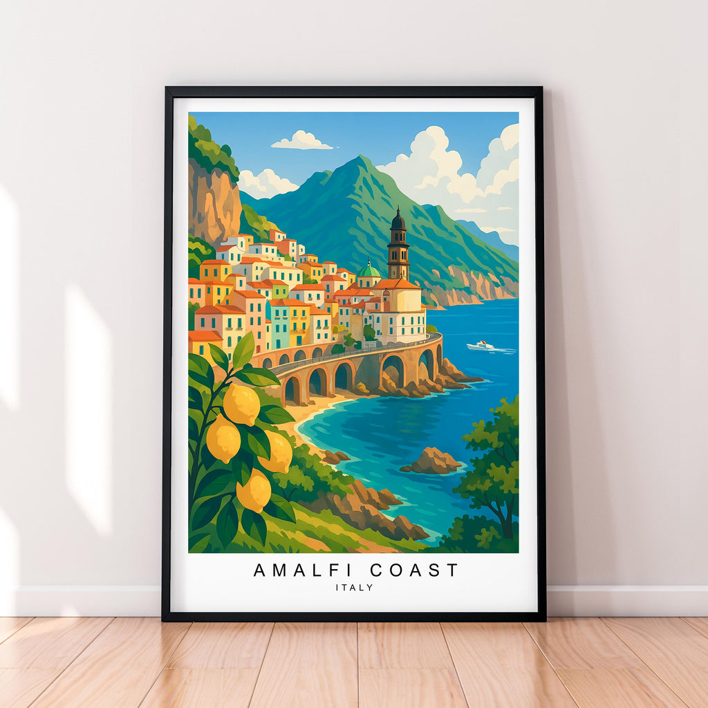 Amalfi Coast Art Illustration Print Travel Art PosterAmalfi Coast Italy Gift Unframed Print