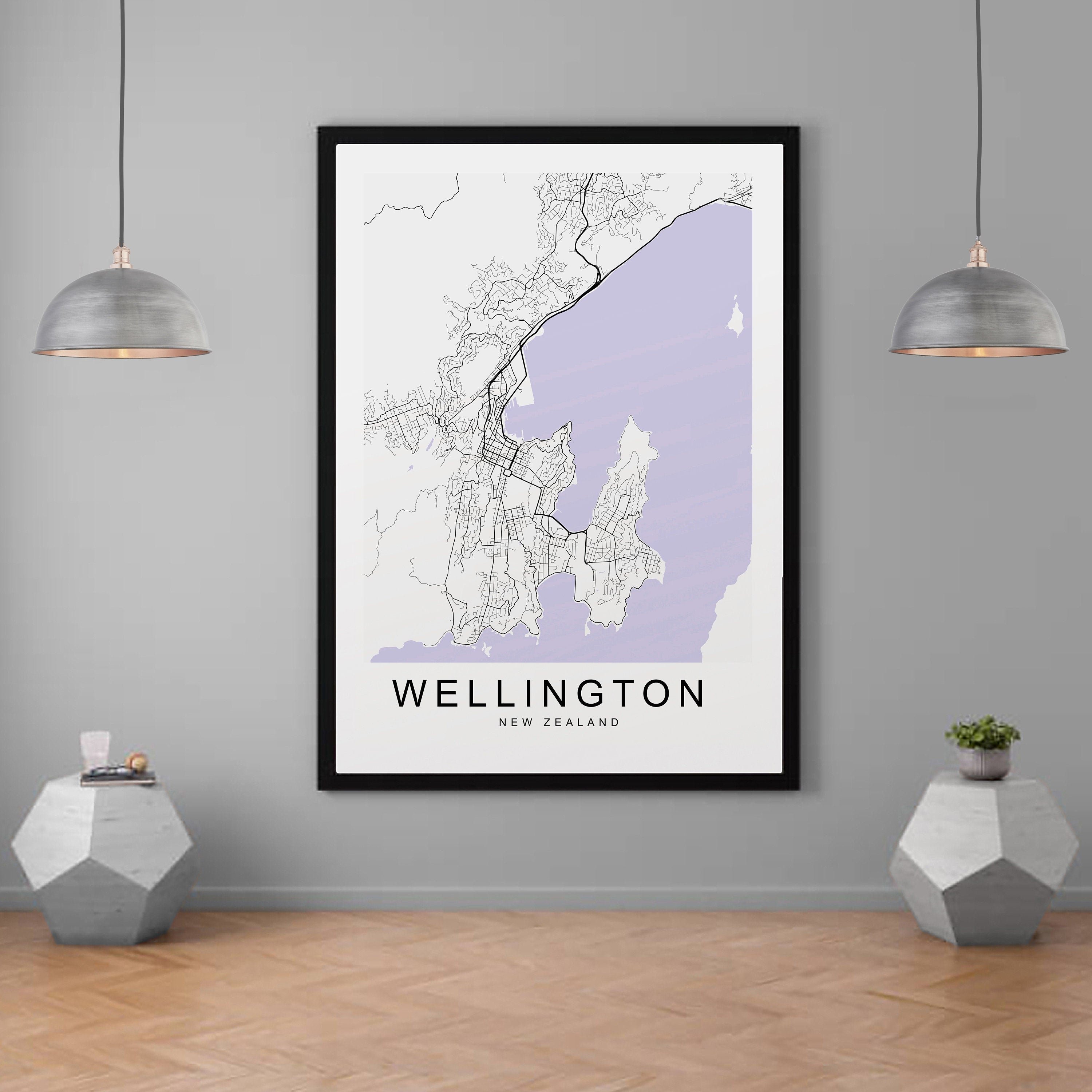 Wellington New Zealand City Town Map Print Minimalist Home Map Poster Wall Decor