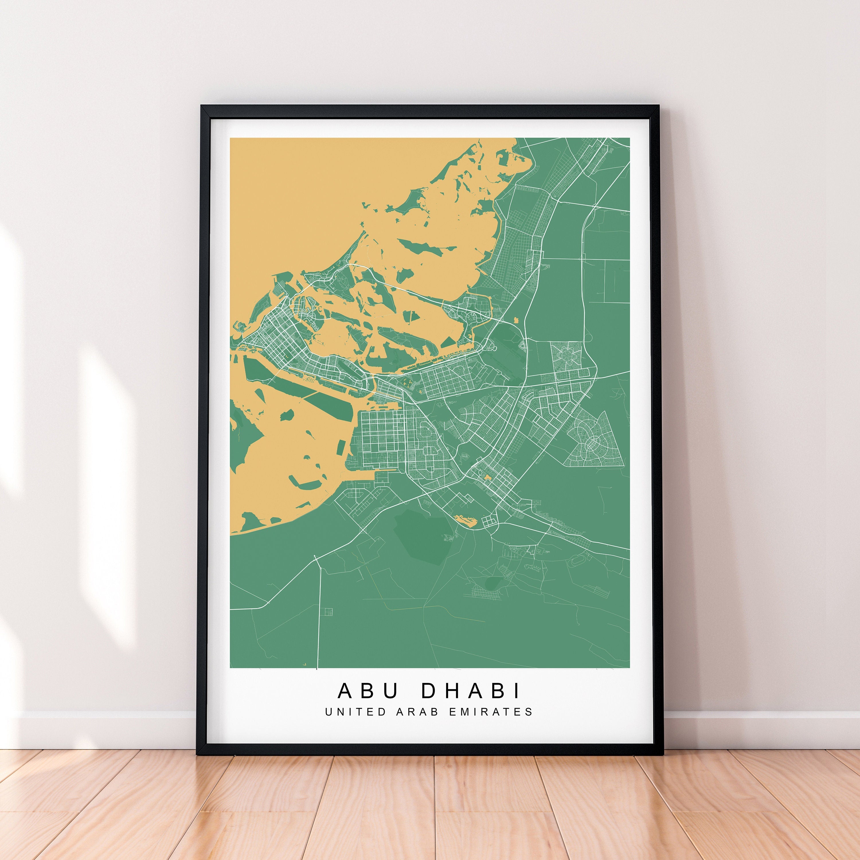 Abu Dhabi Map United Arab Emirates Print Minimalist Abu Dhabi City Area Map Poster Wall Decor