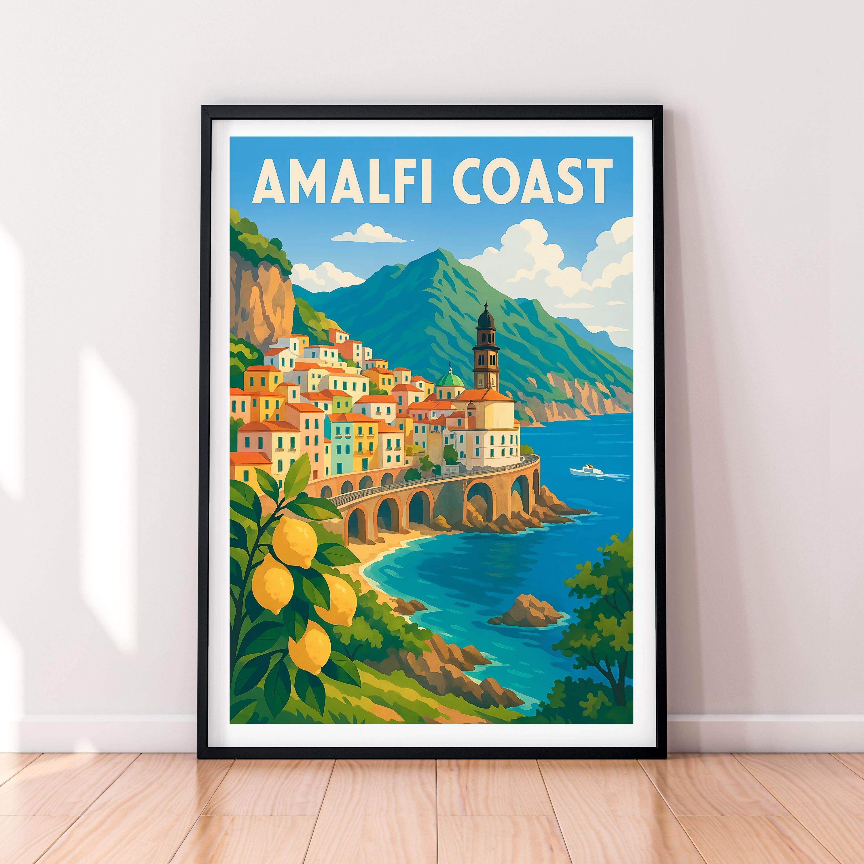 Amalfi Coast Art Illustration Print Travel Art PosterAmalfi Coast Italy Gift Unframed Print