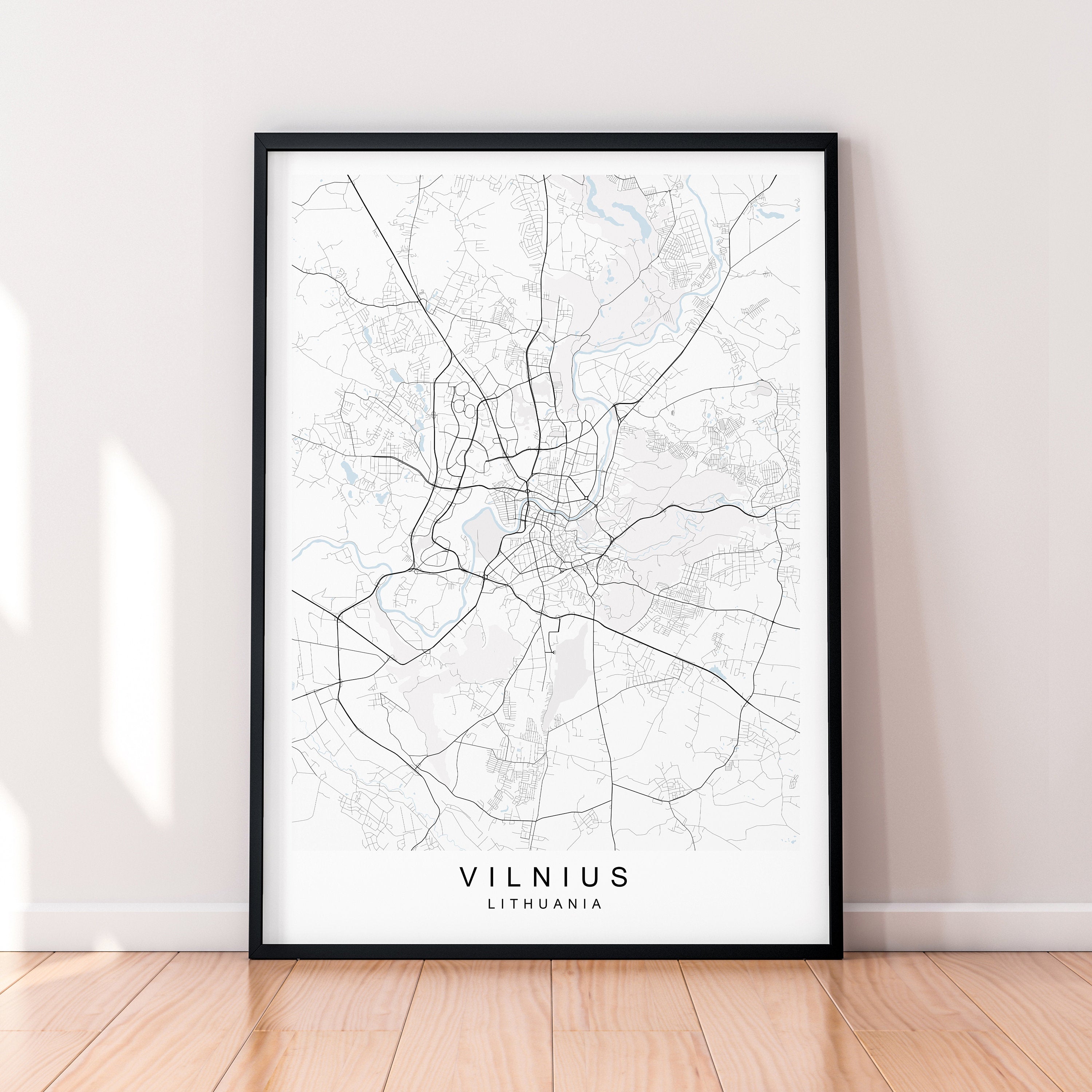 Vilnius Map Town City Map Poster Print Vilnius Lithuania Home Map Poster Wall Decor