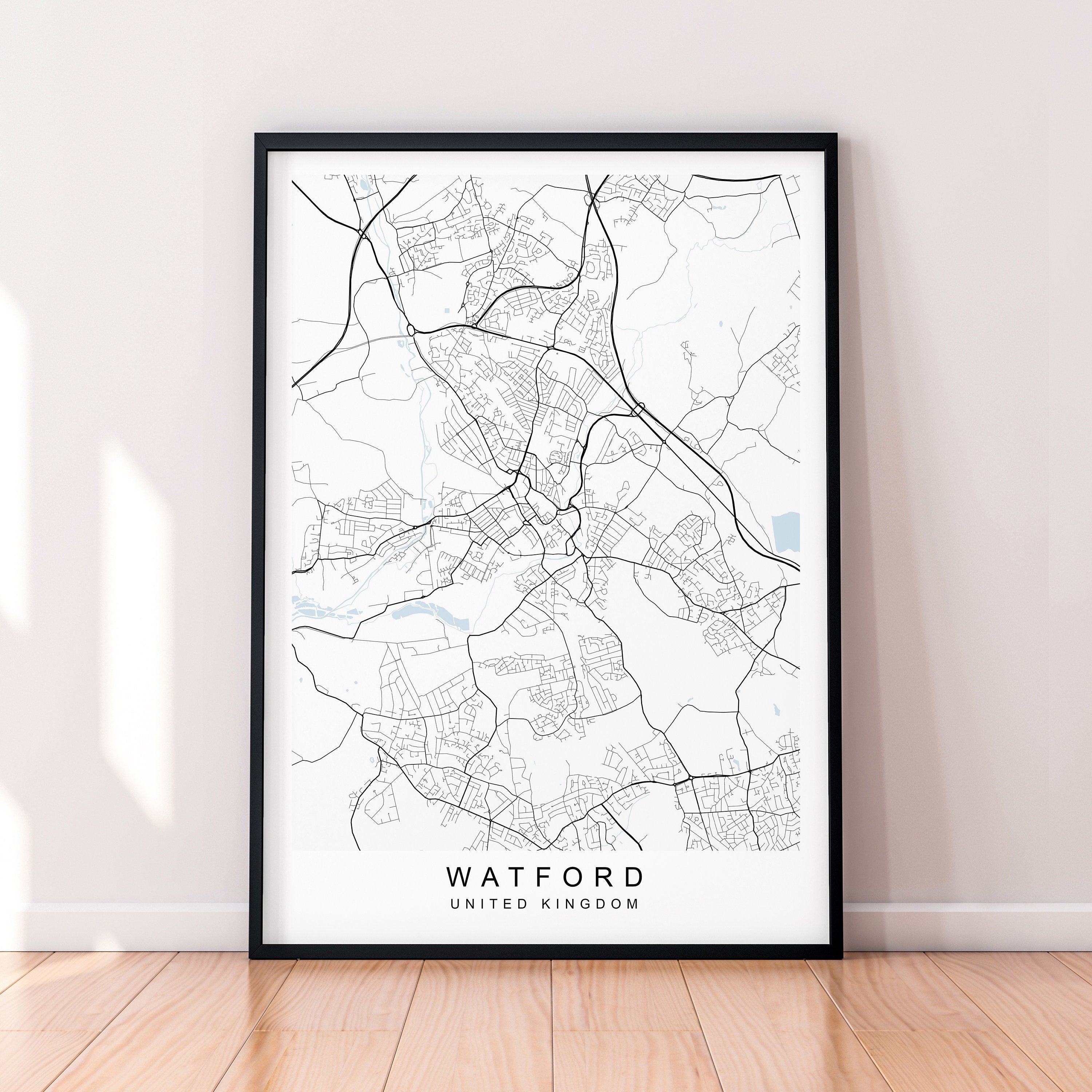 Watford City England Map Print Poster Minimalist Home Decor Watford England UK Map Poster Wall Art Decor