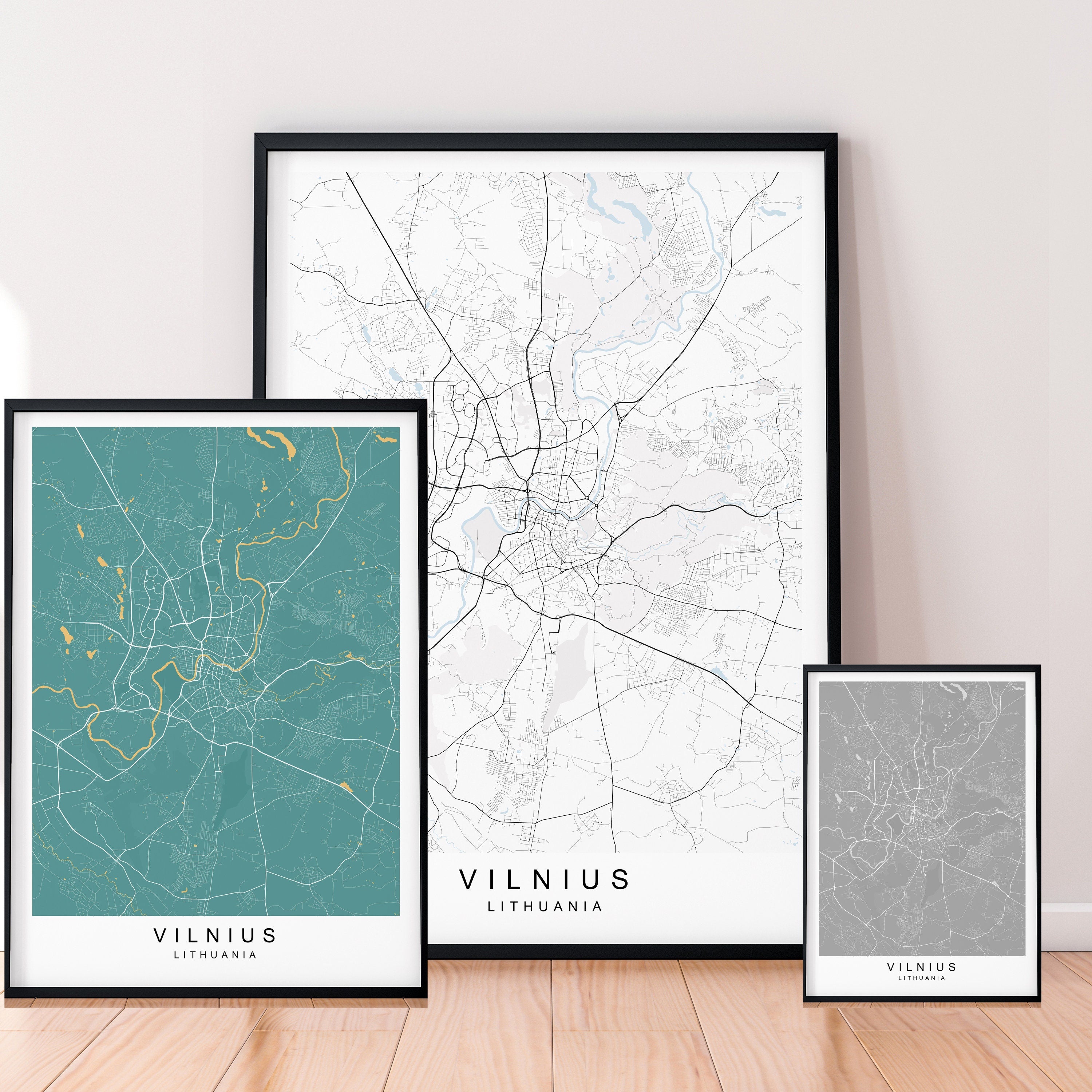 Vilnius Map Town City Map Poster Print Vilnius Lithuania Home Map Poster Wall Decor