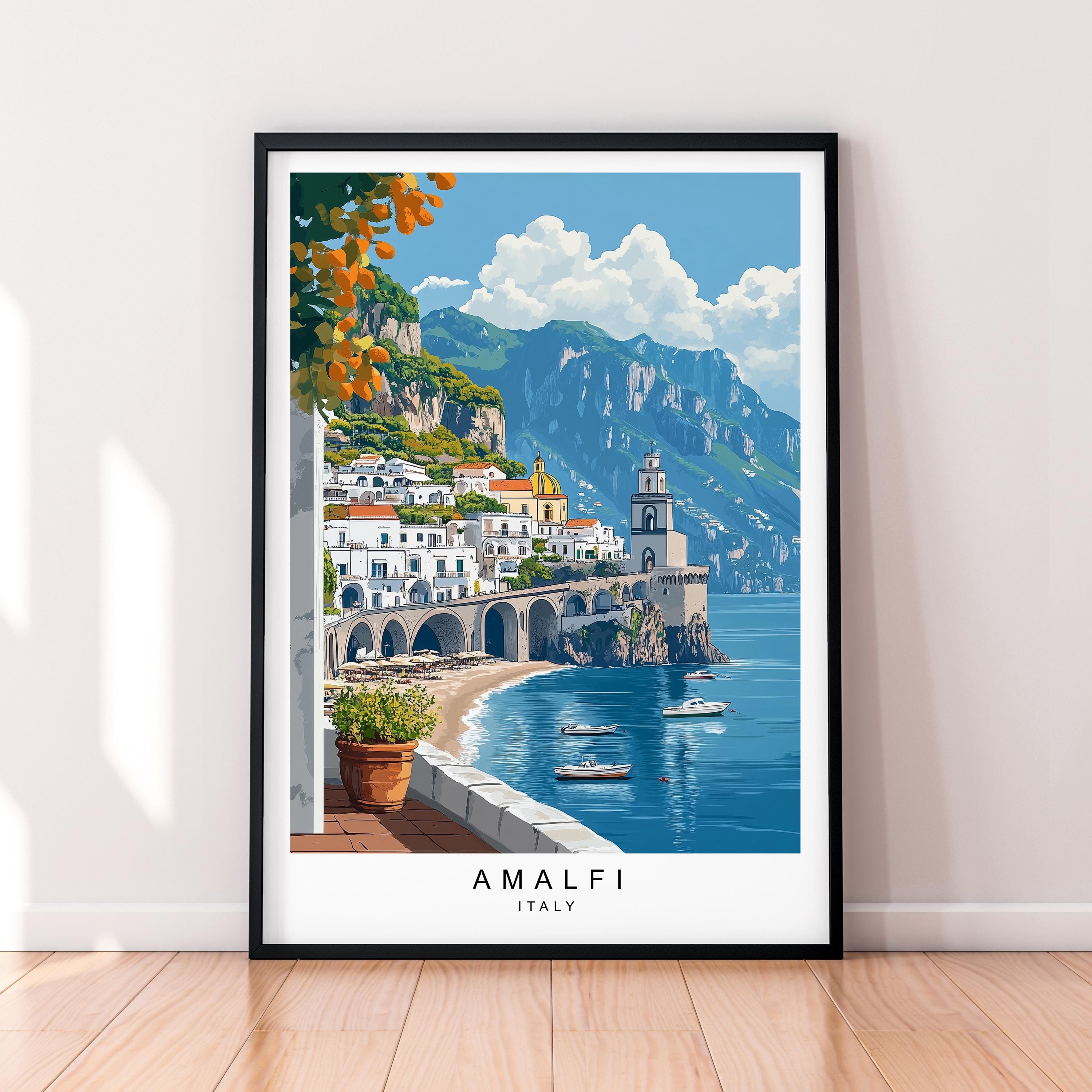 Amalfi Coast Print Travel Print Art Illustration Amalfi Sorrentine Italy Poster Wall Art Gift Unframed Print