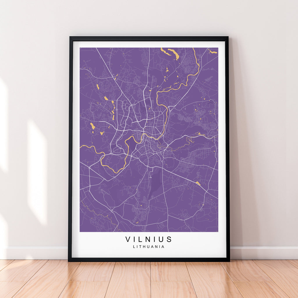 Vilnius Map Town City Map Poster Print Vilnius Lithuania Home Map Poster Wall Decor