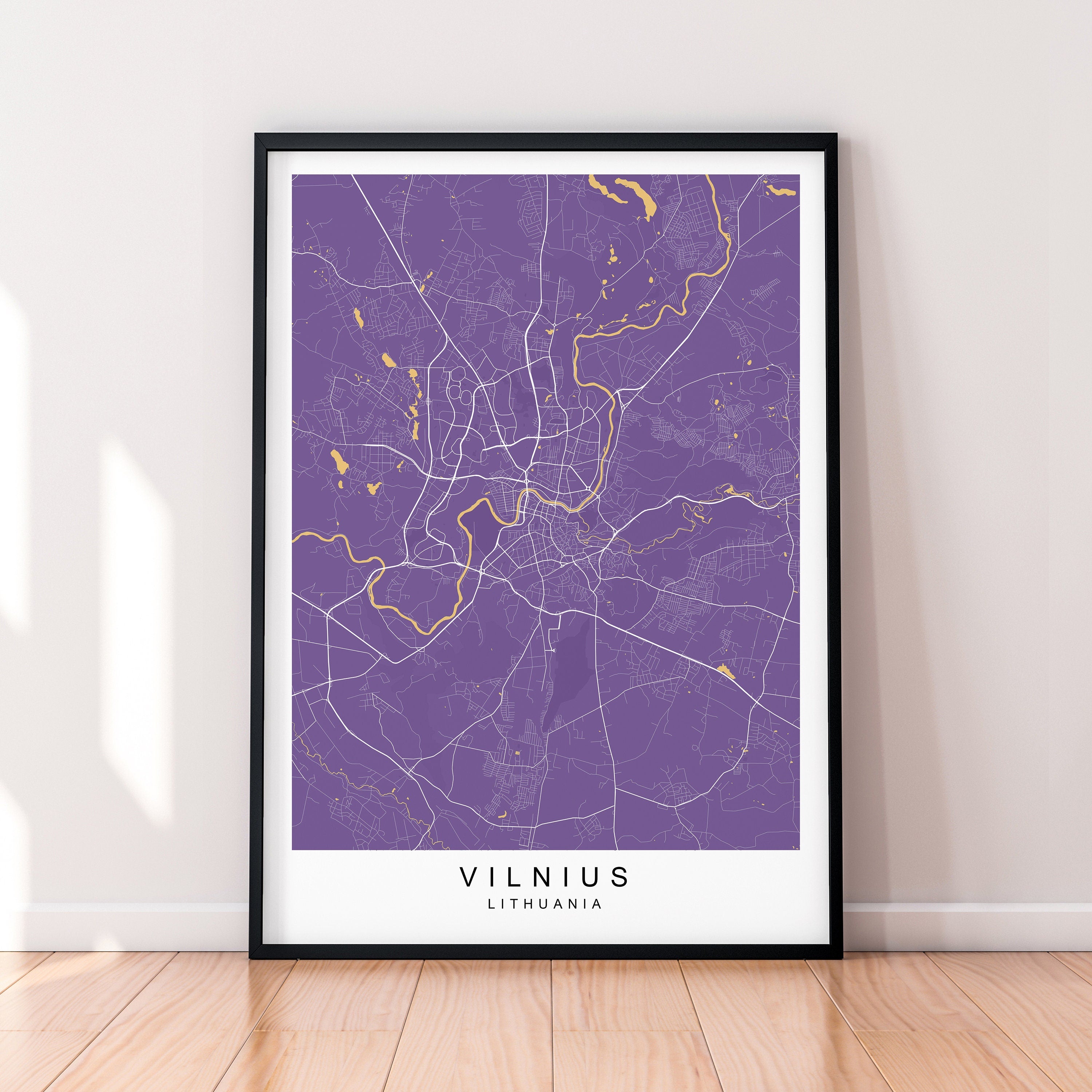 Vilnius Map Town City Map Poster Print Vilnius Lithuania Home Map Poster Wall Decor