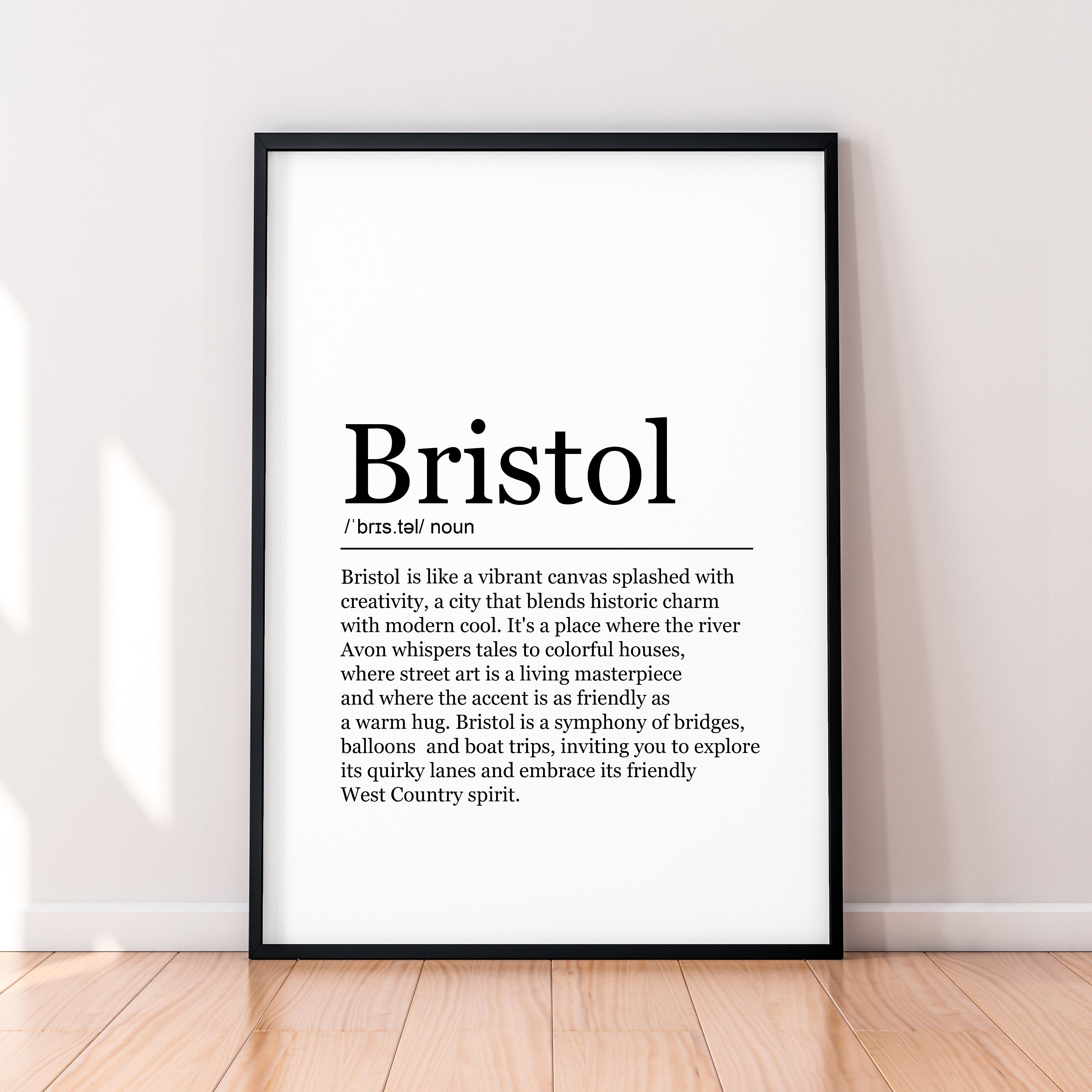 Bristol Fun Print Definition Poster Wall Art Bristol Appreciation Minimalist Gift Print