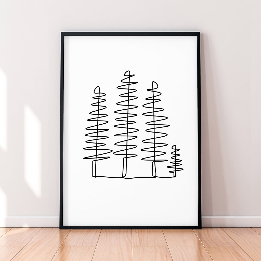 Singe Line Spruce Tree Botanical Line Art Poster Tree Family Wall Art Minimalist Print