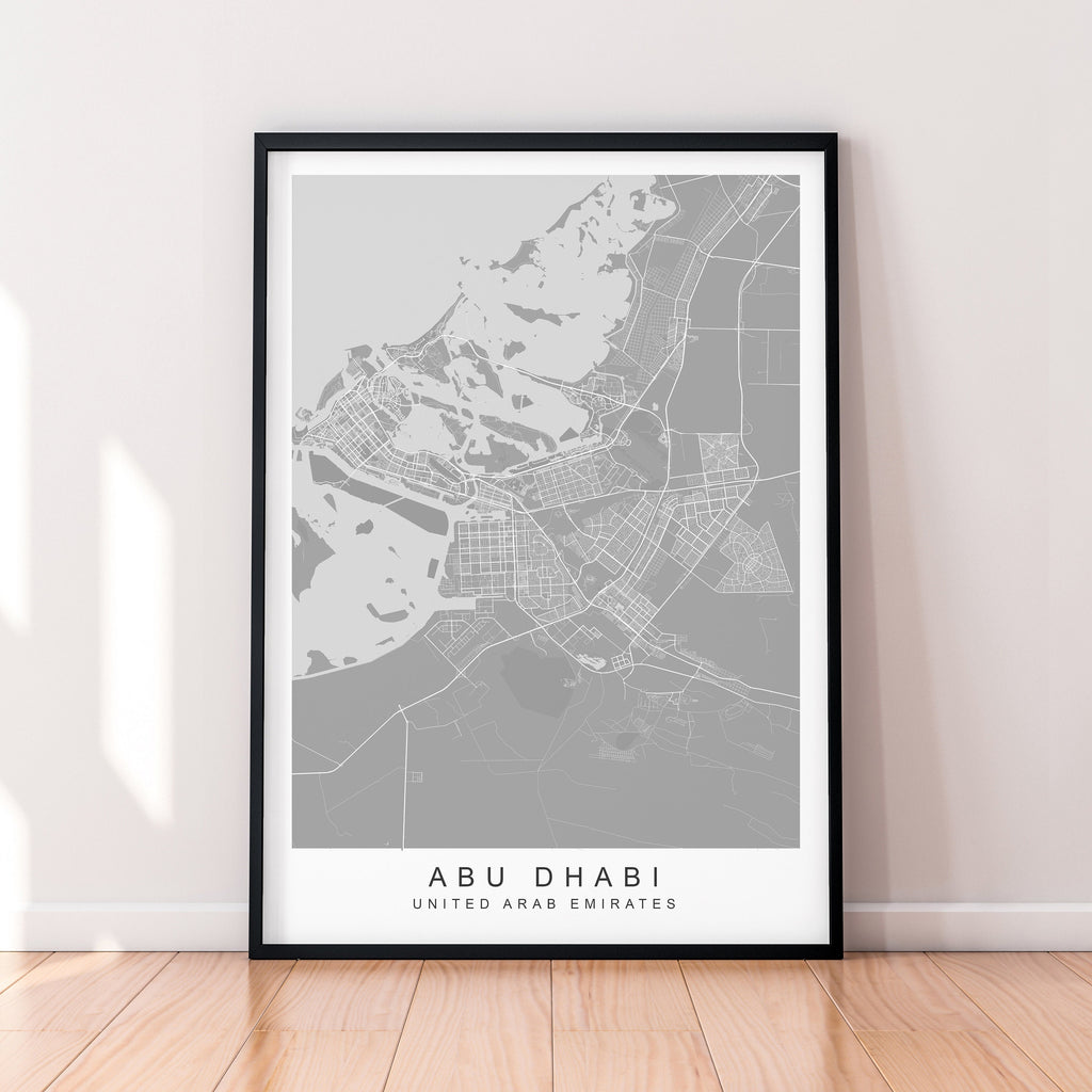 Abu Dhabi Map United Arab Emirates Print Minimalist Abu Dhabi City Area Map Poster Wall Decor