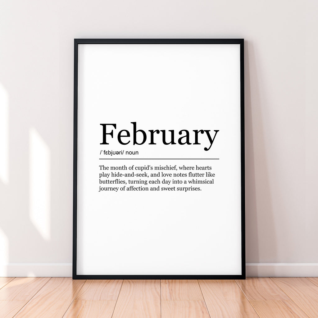 February Fun Print Definition Poster Wall Art February Month Meaning Minimalist Gift Print