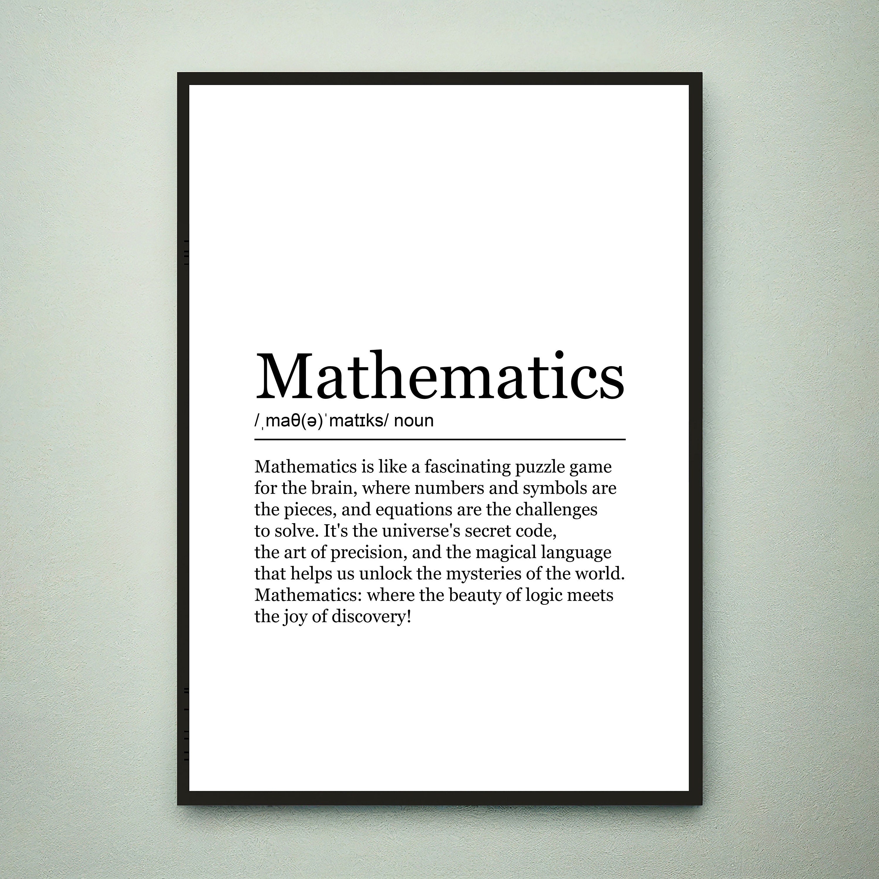 Mathematics Fun Print Definition Poster Wall Art Mathematics Meaning Minimalist Gift Print