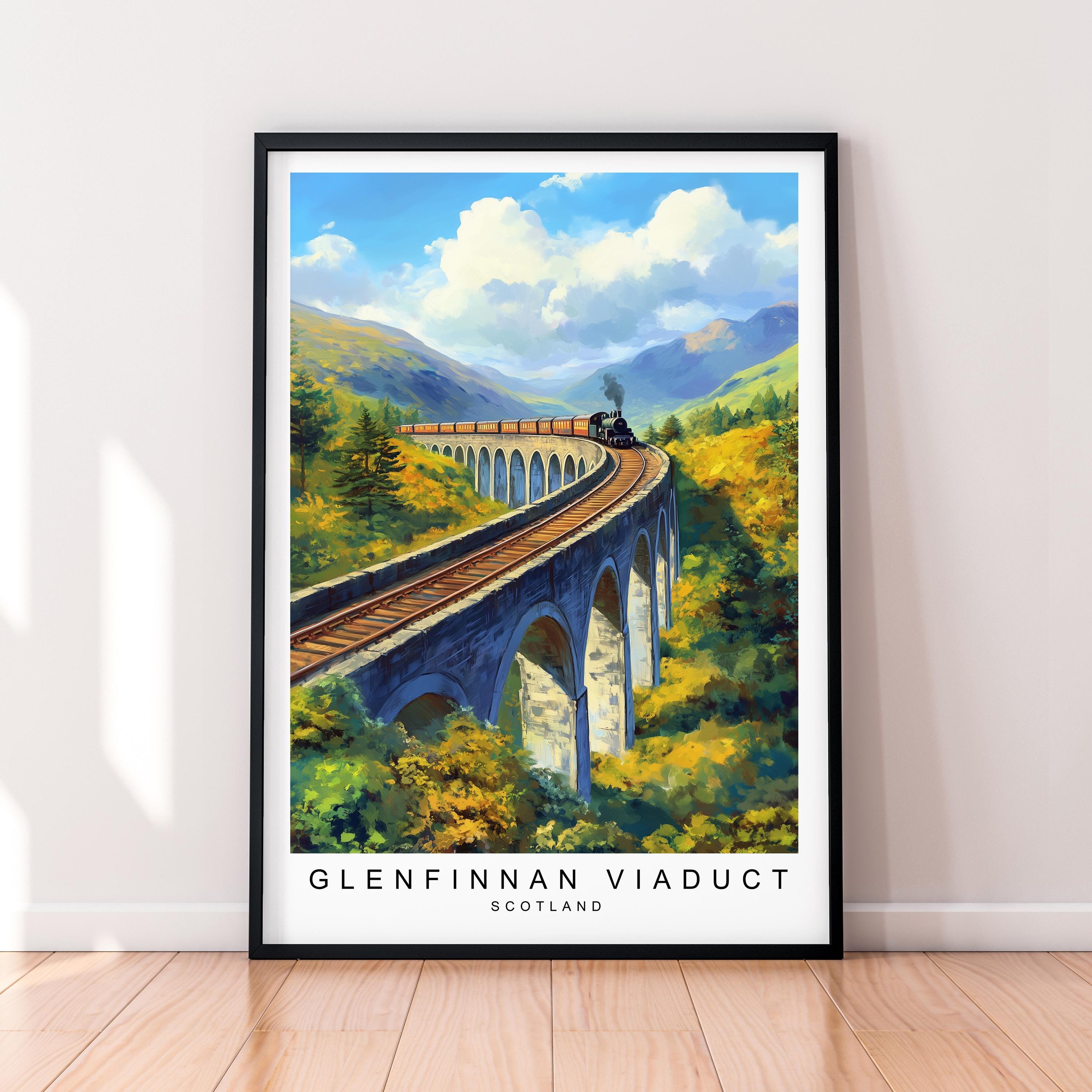 Minimalist Glenfinnan Viaduct Art Print - Scottish Highlands Travel Poster for Wall Decor