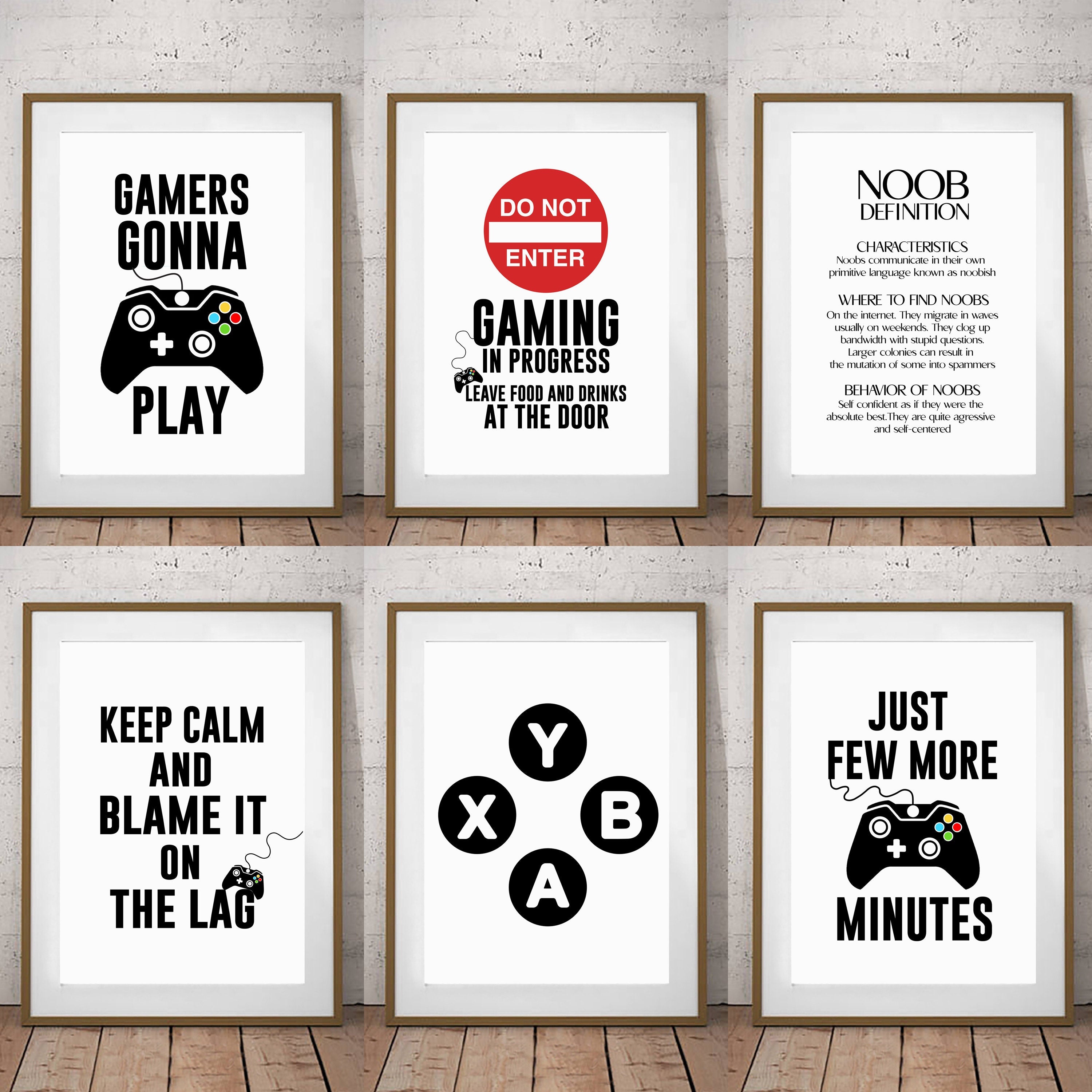 Set Of 6 Gaming Prints Posters Kids Children X Game Room Wall Art Decoration (6ER)