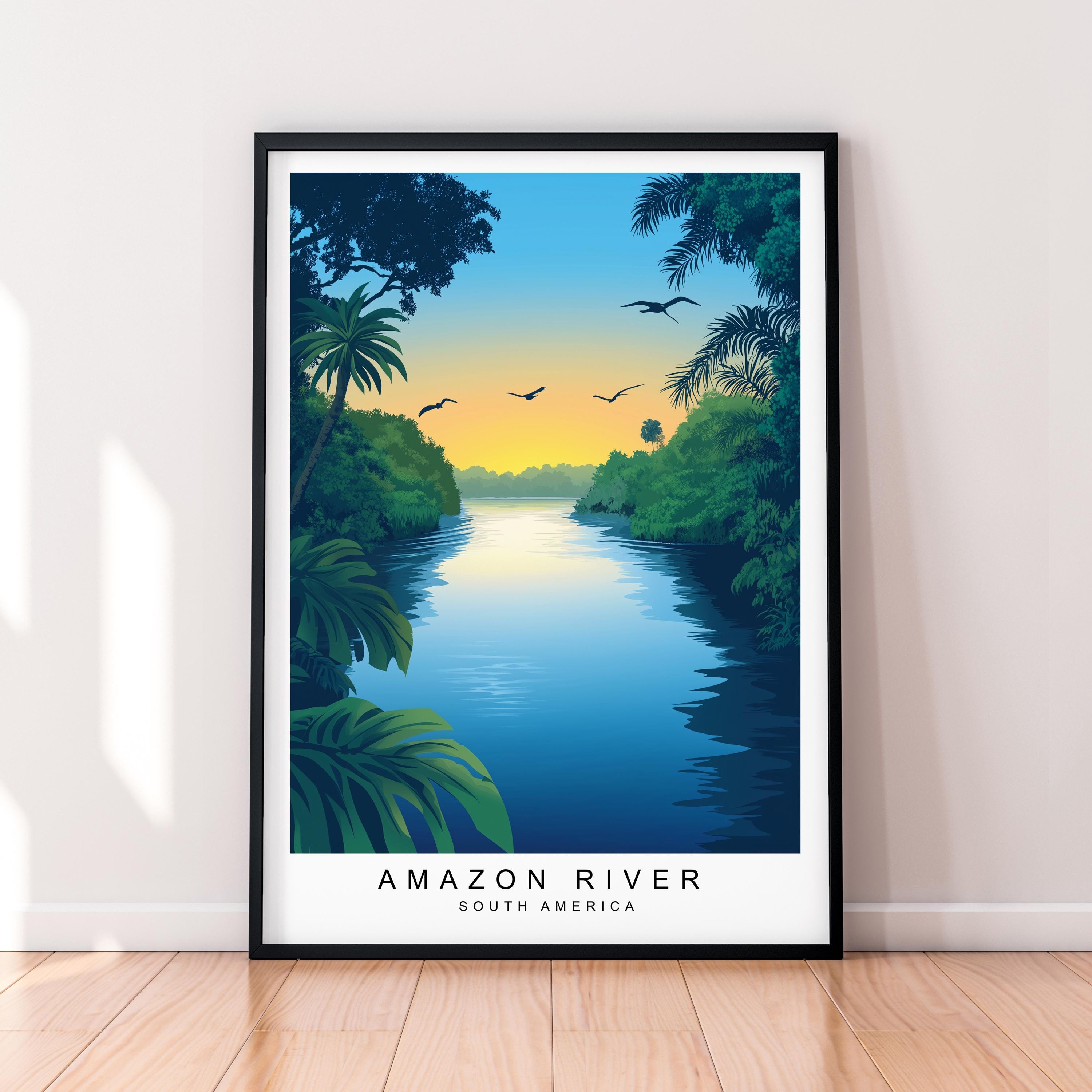 Amazon River Sunset Art Print Illustration Amazon River Poster Wall Art Gift Unframed Print