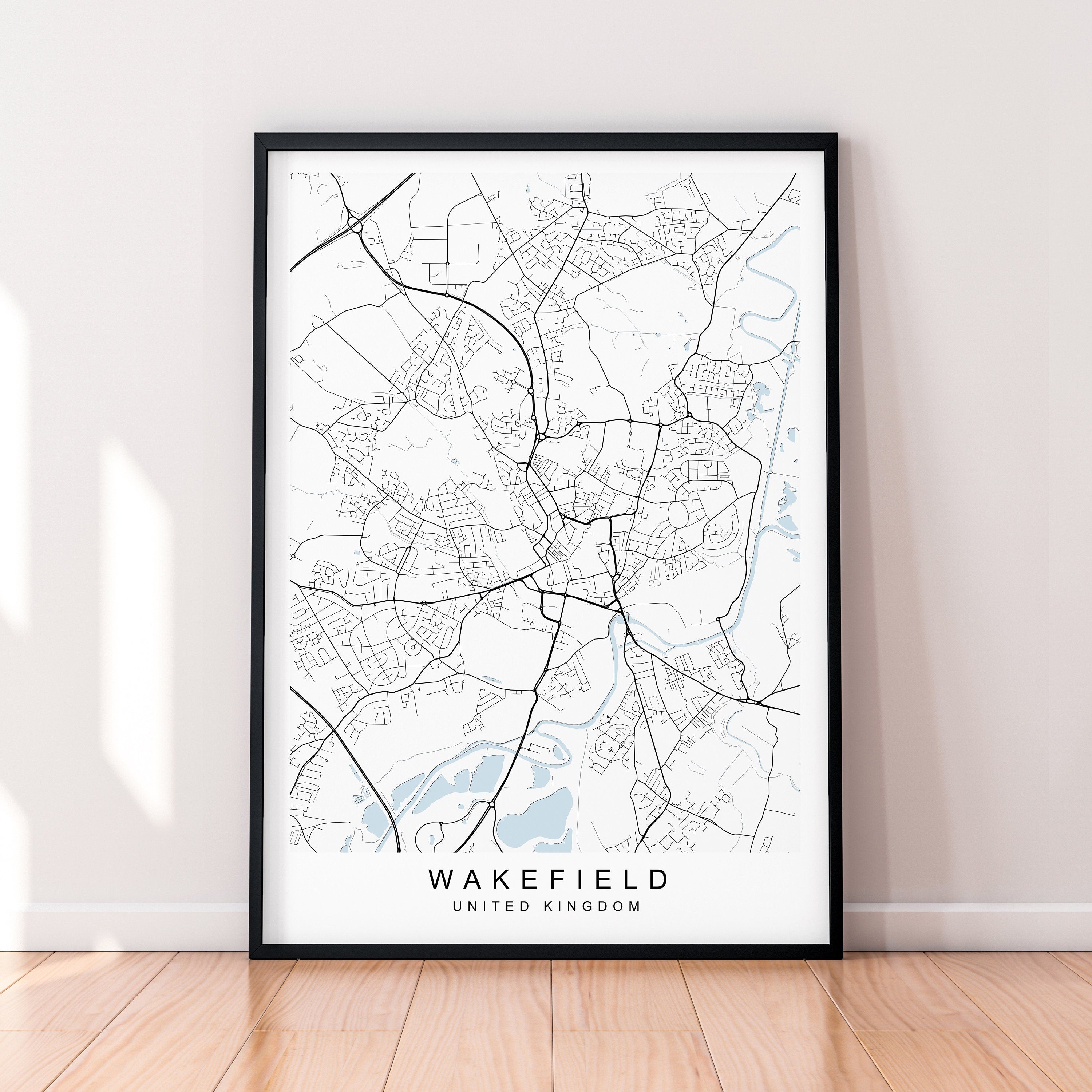 Wakefield Map England Print Poster Minimalist Home Decor Wakefield UK Town Map Poster Wall Art Decor