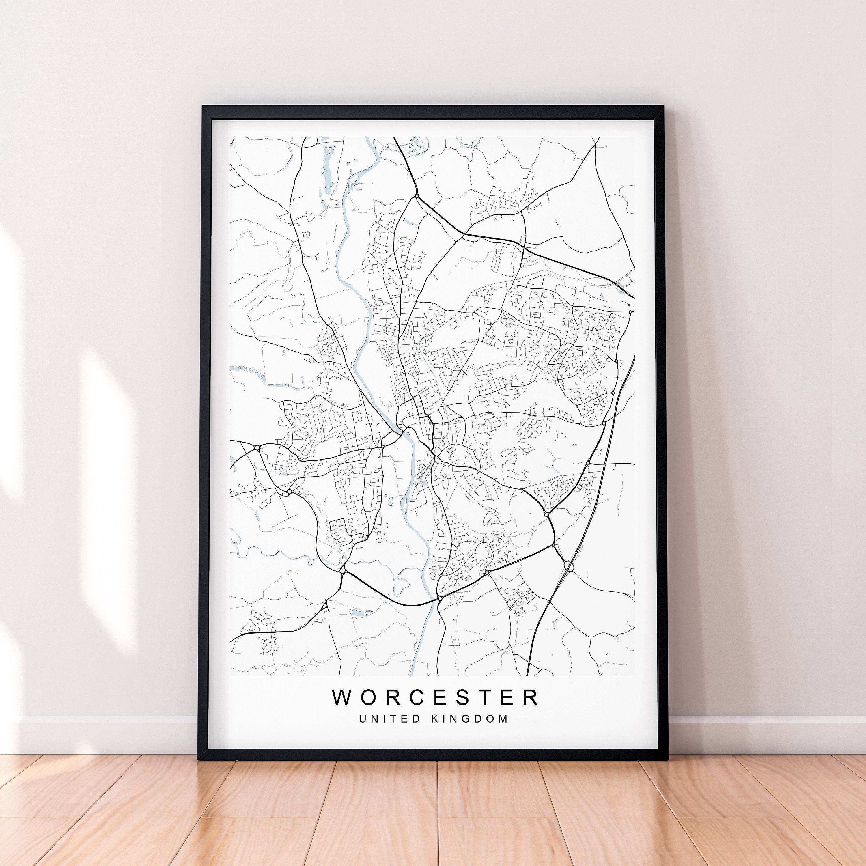 Worcester Map England Print Poster Minimalist Home Decor Worcester UK Town Map Poster Wall Art Decor