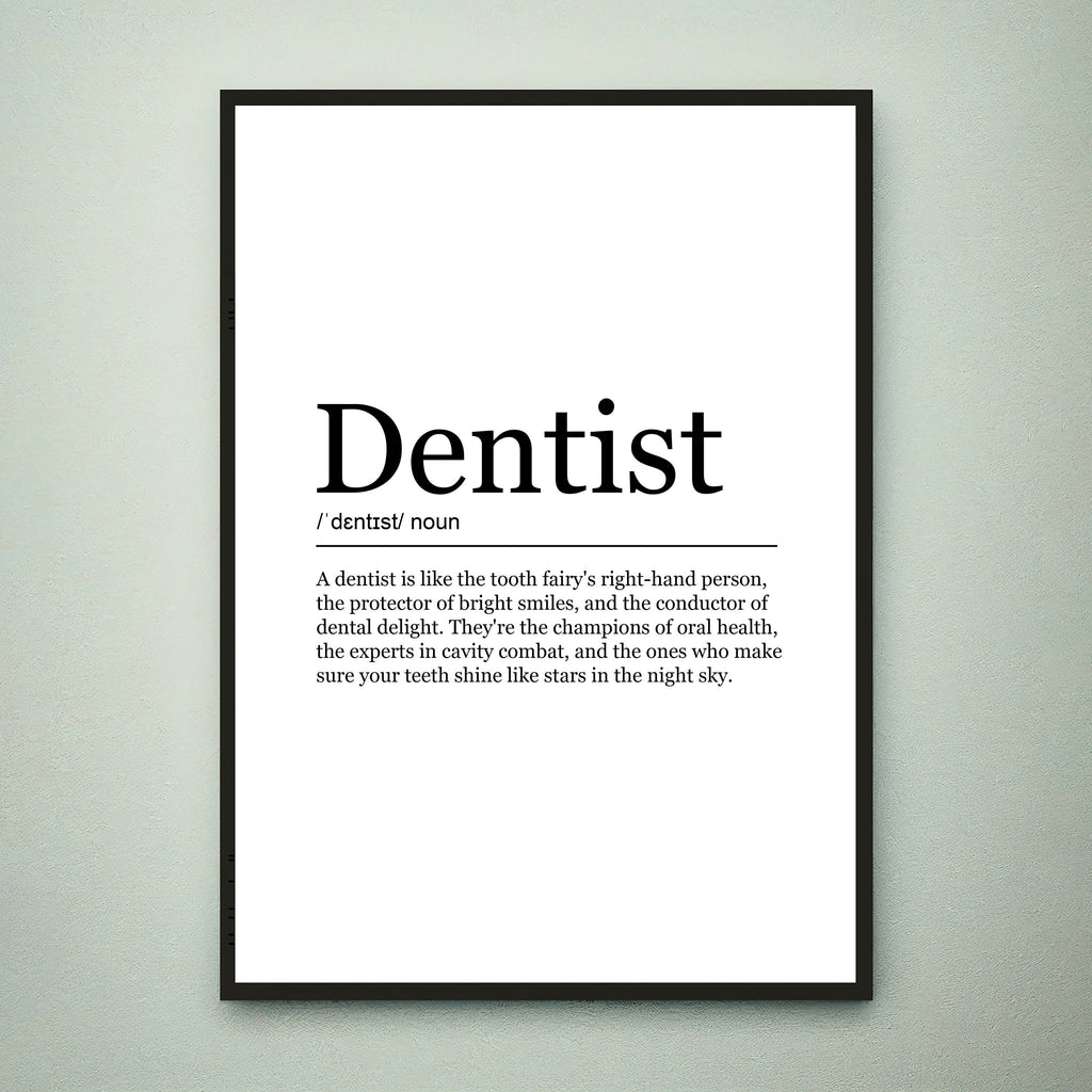 Dentist Appreciation Print Definition Poster Wall Art Dentist Minimalist Gift Print