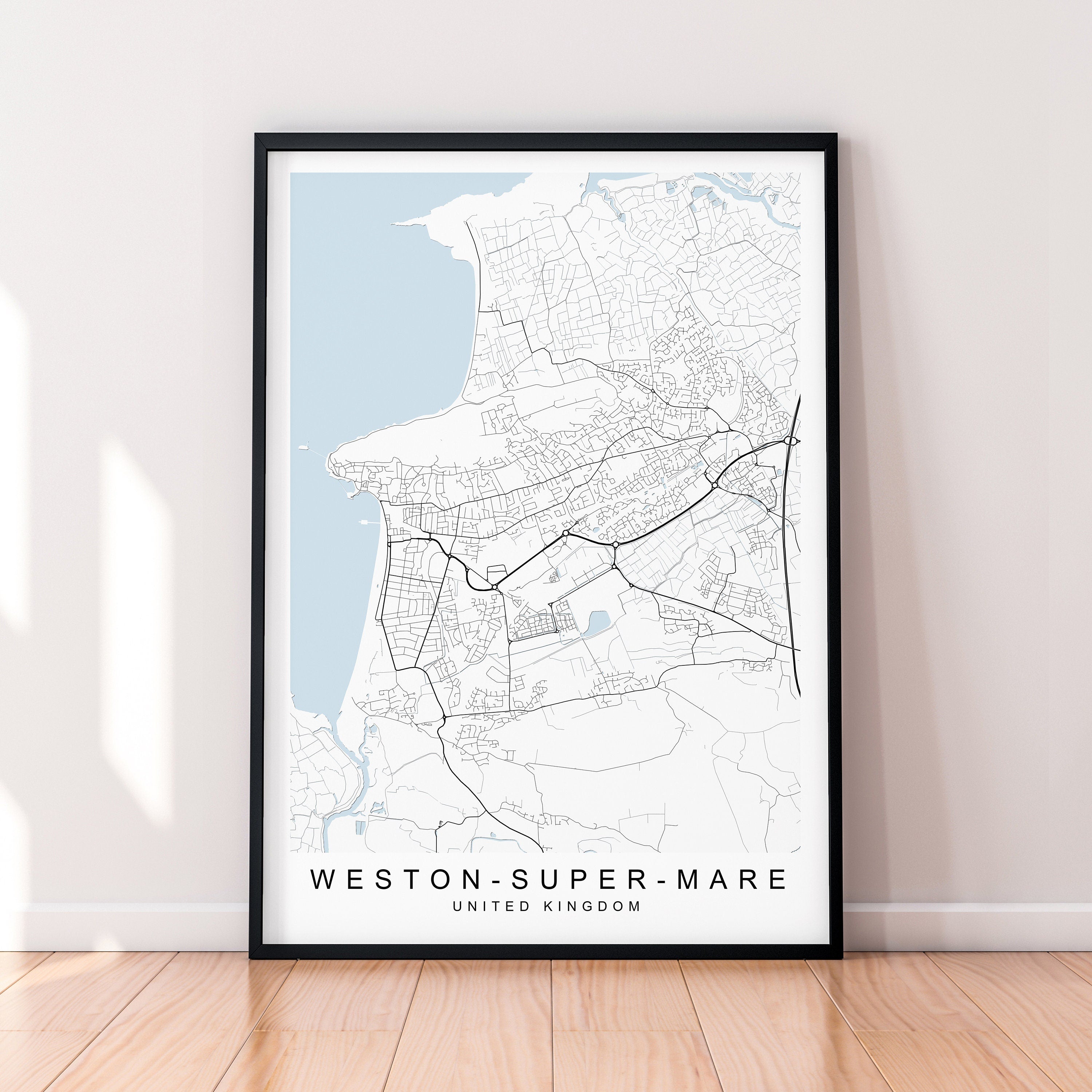 Weston-super-Mare Map England Print Poster Minimalist Home Decor Weston super Mare UK Town Map Poster Wall Art Decor