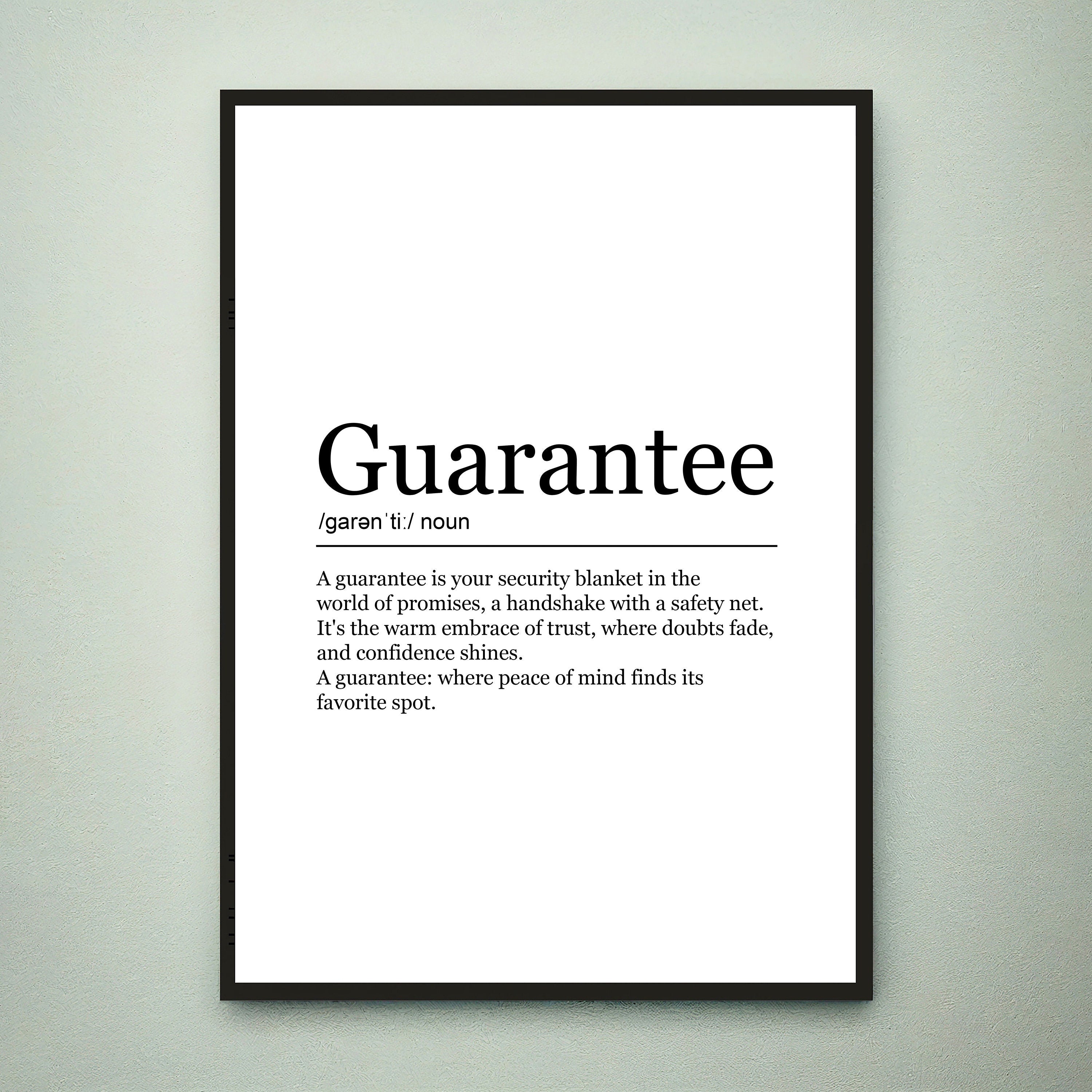 Guarantee Funny Print Definition Poster Wall Art Guarantee Meaning Minimalist Gift Print