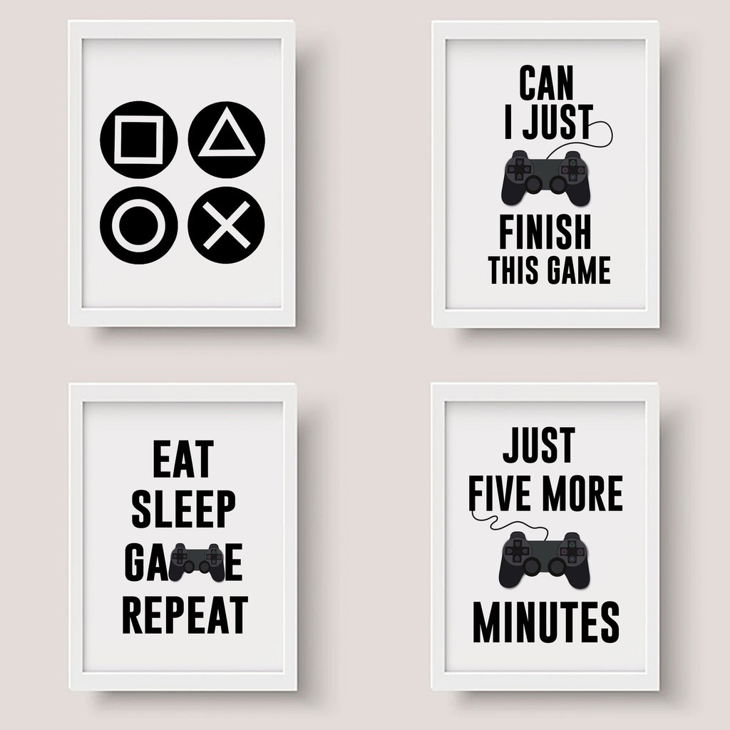 Set Of 4 Gaming Prints Posters Kids Children Play Game Room Wall Art Decoration