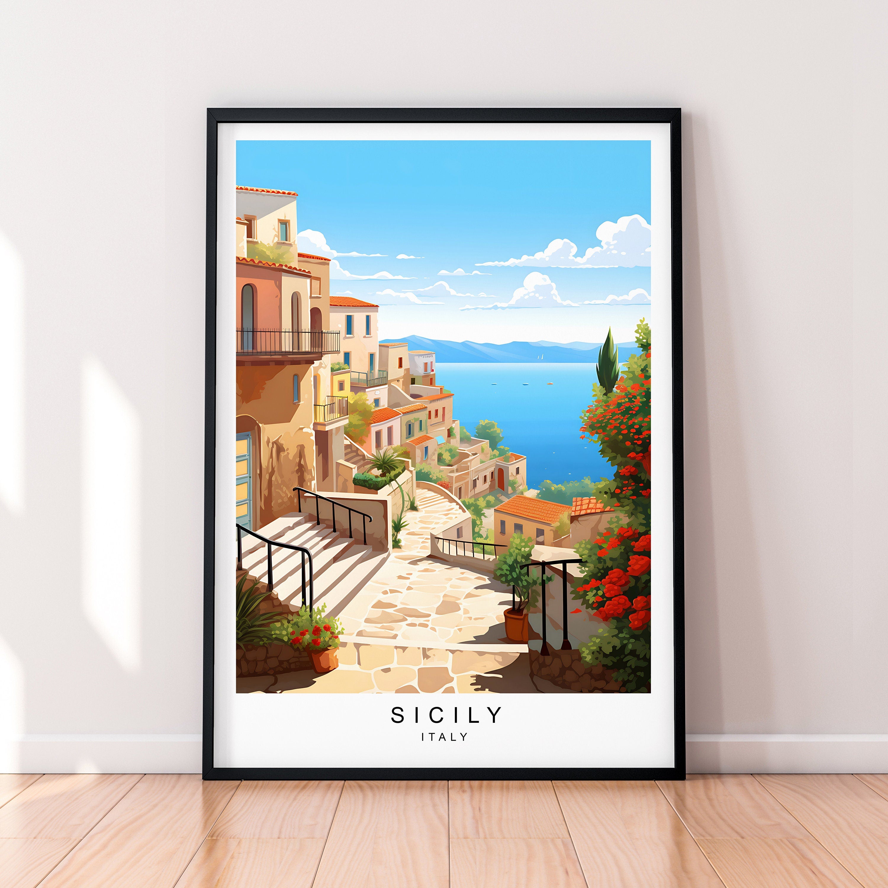 Sicily Illustration Print Sicily Italy Travel Poster Gift Unframed Print