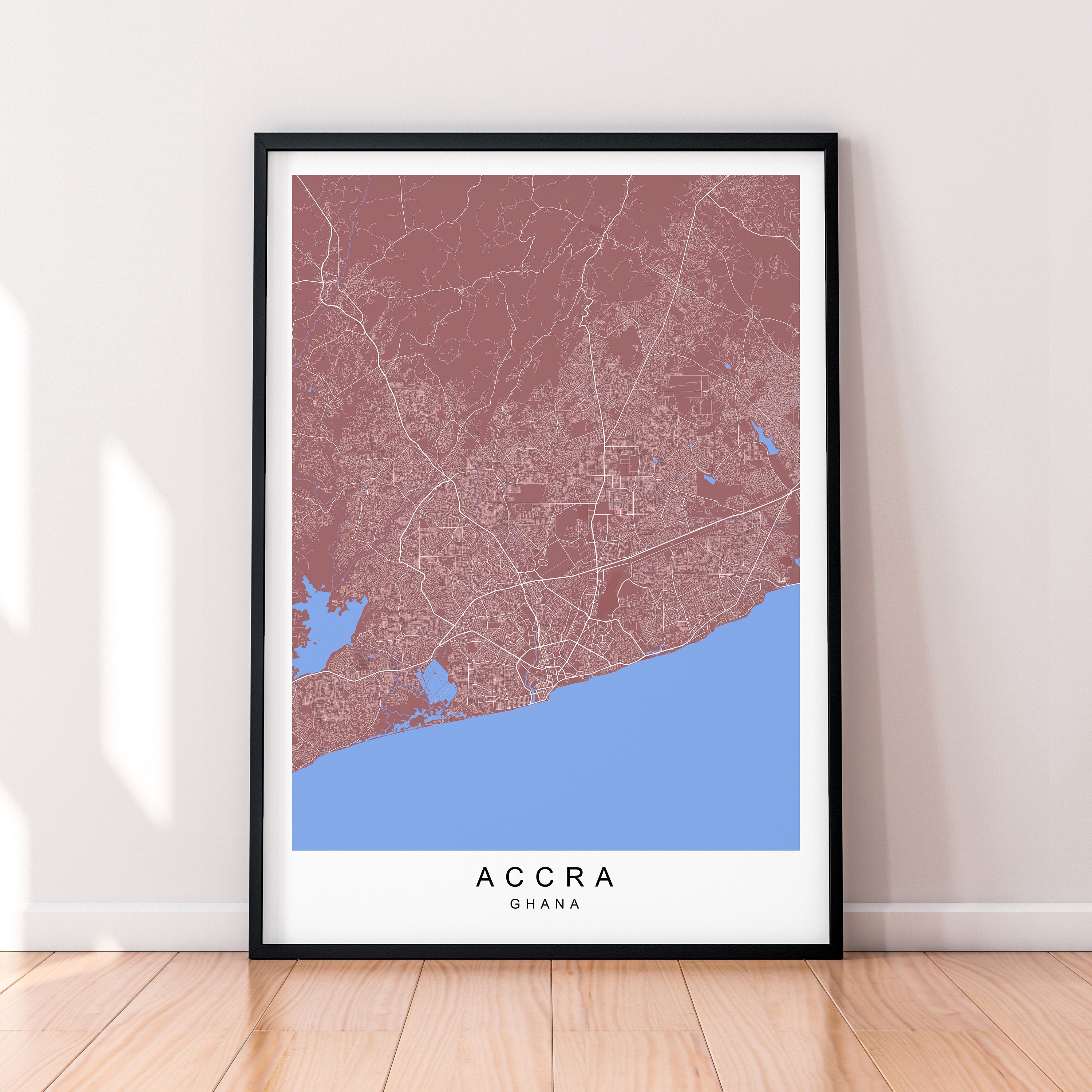 Accra Map Ghana City Map Print Minimalist Accra Africa Home Map Poster Wall Decor