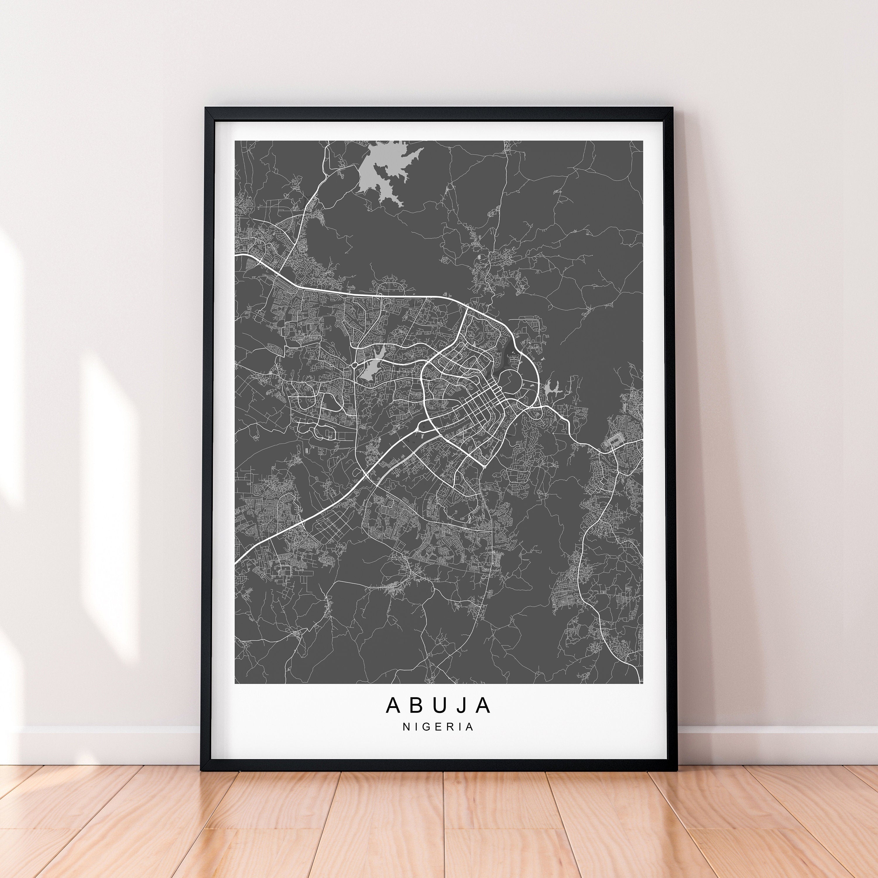 Abuja Map Nigeria Print Minimalist Abuja City Area Map Poster Wall Decor