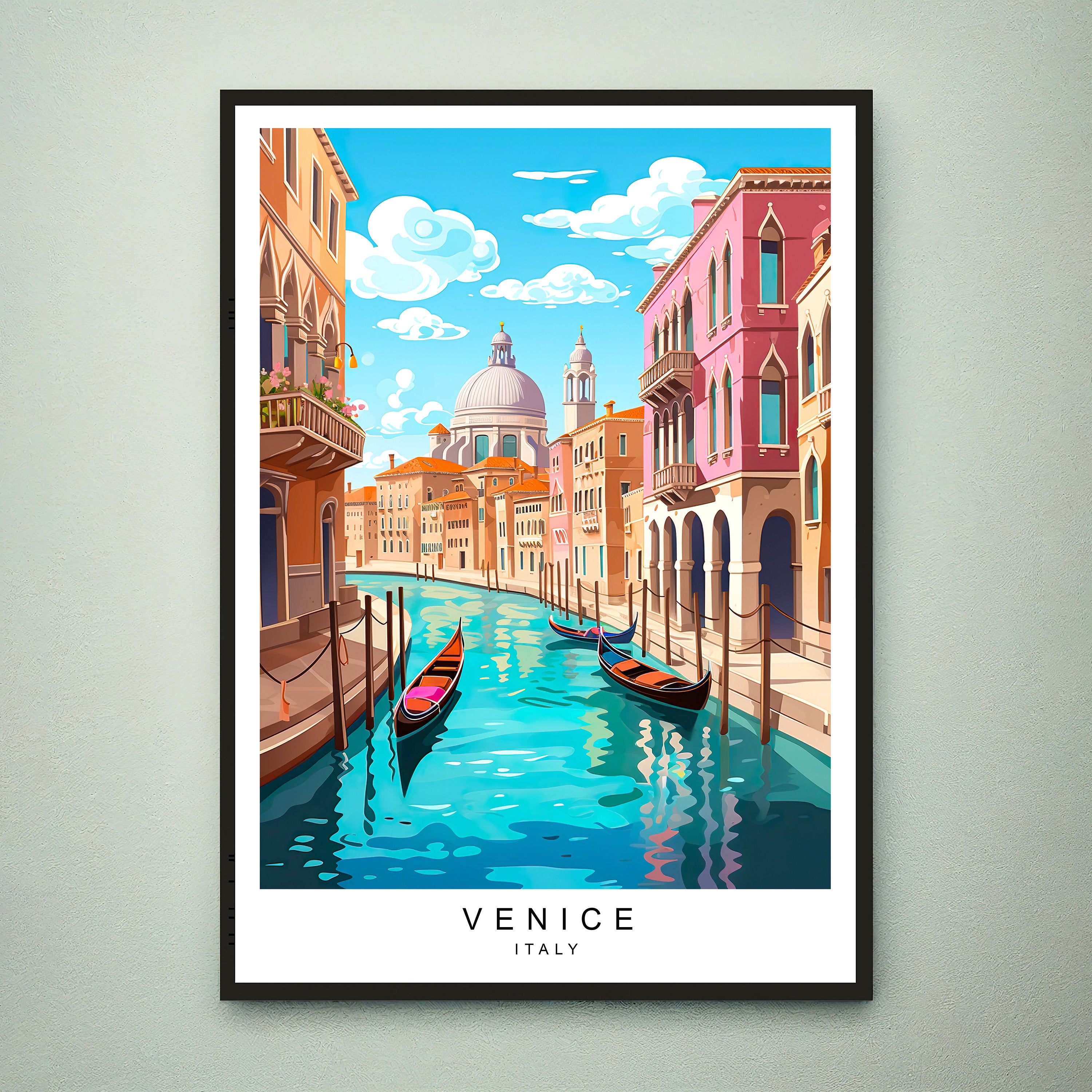 Venice Illustration Print Venice Canals Italy Travel Poster Gift Unframed Print