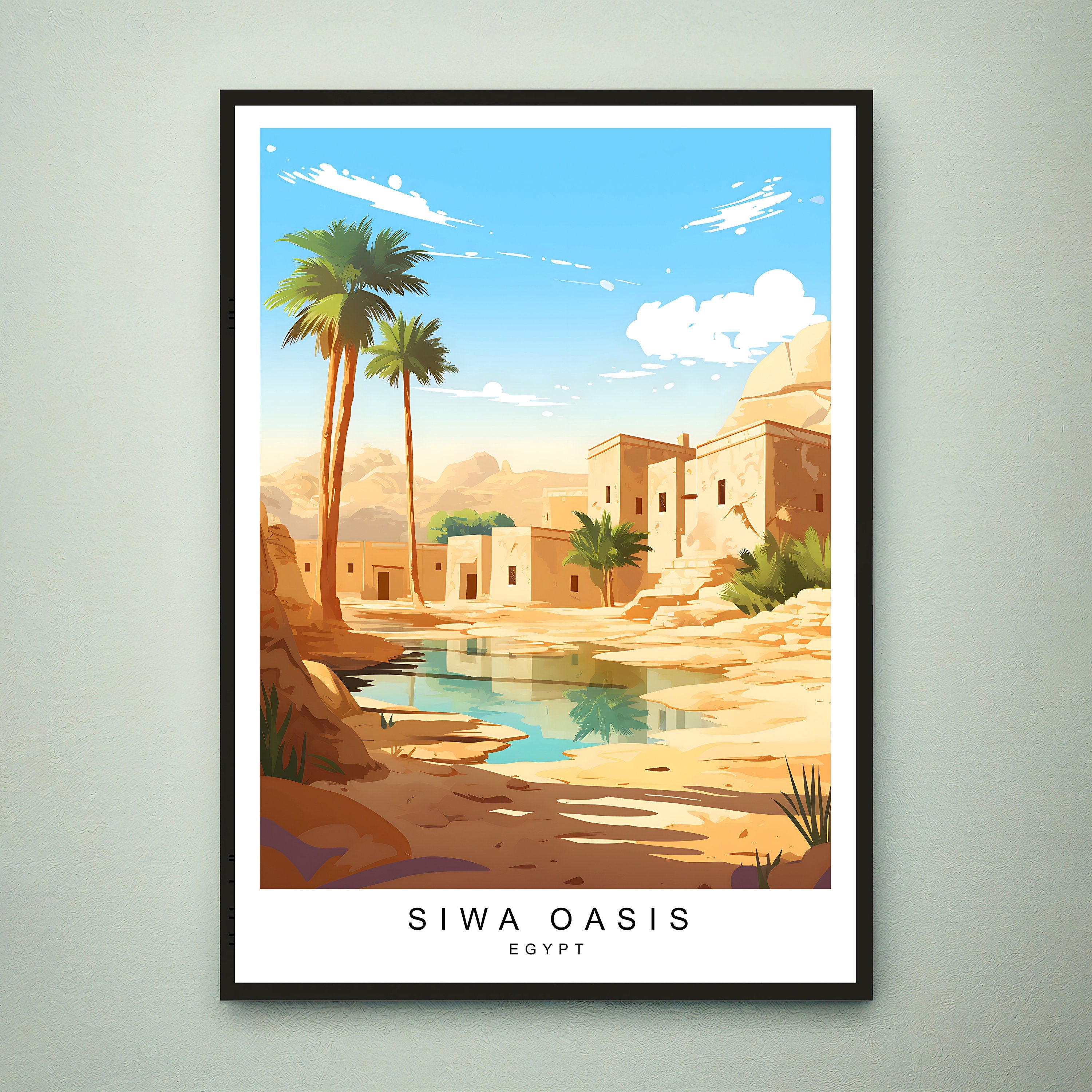 Siwa Oasis Illustration Print Siwa Oasis Town Egypt Travel Poster Gift Unframed Print
